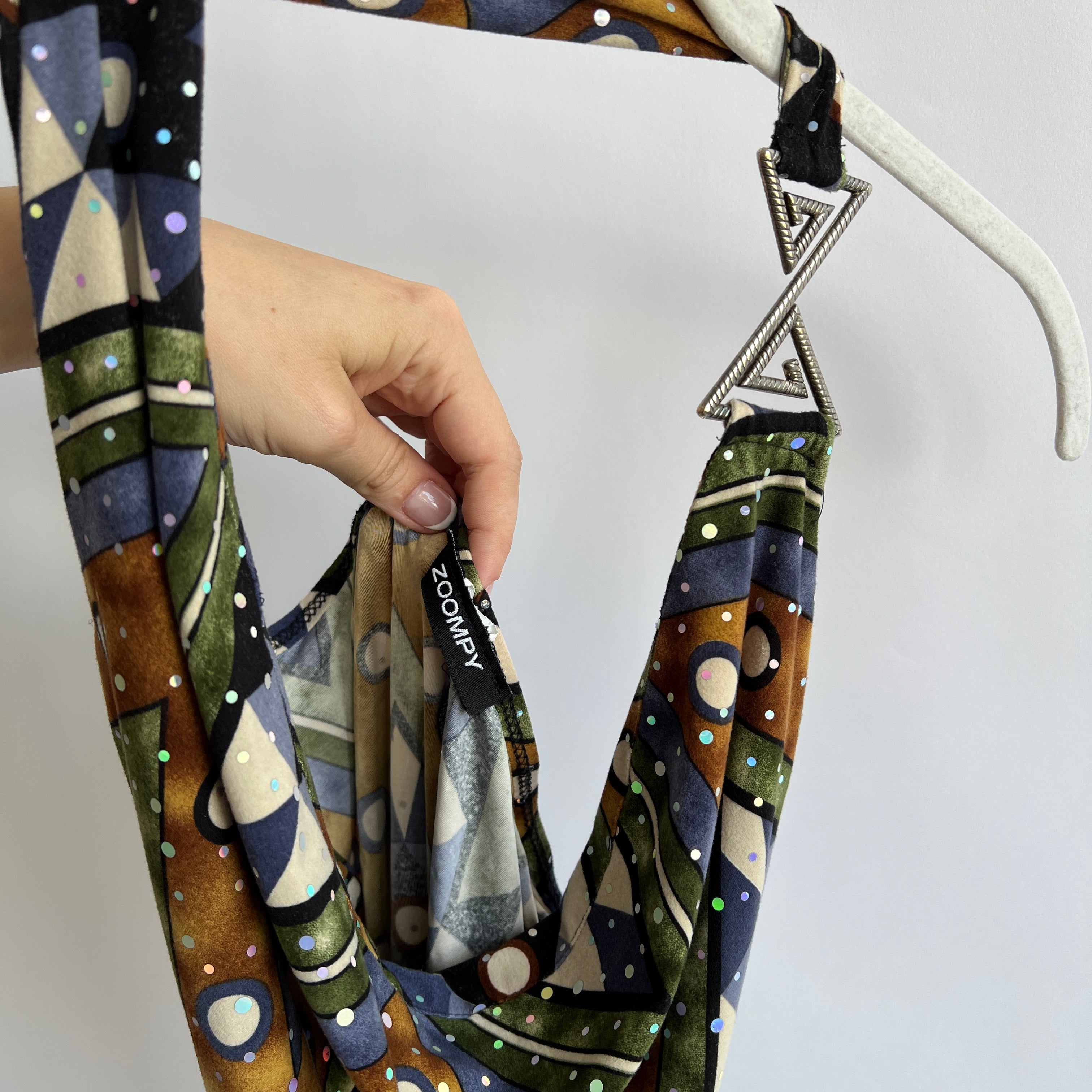 90s printed halter dress - M/L