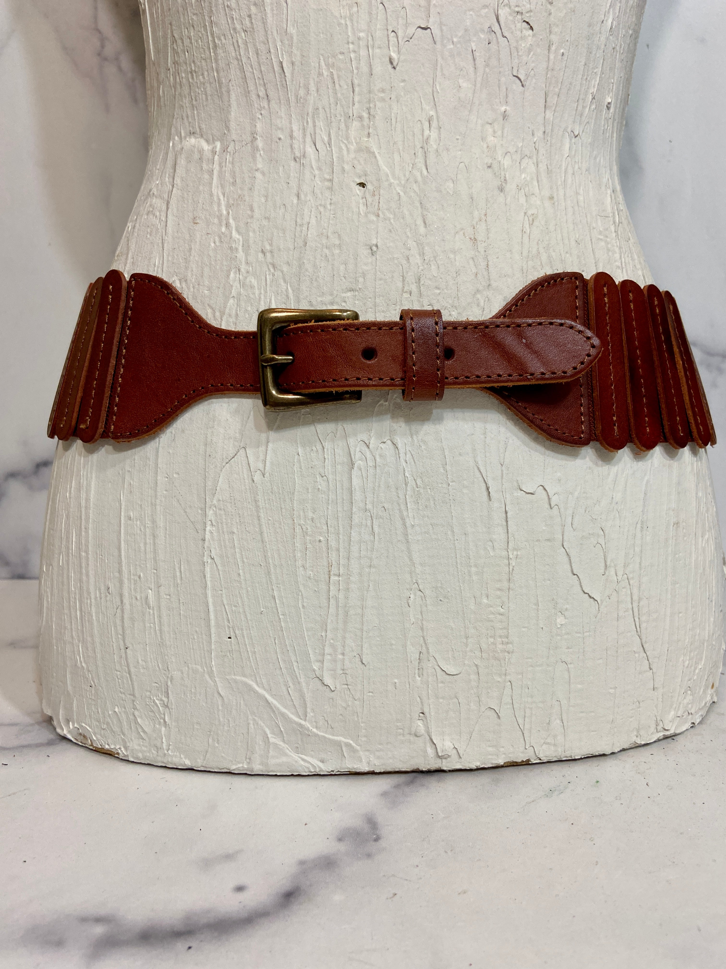 Brown Leather Dress Belt Elastic