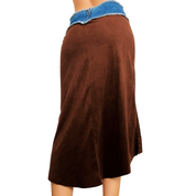90s Denim & Faux Suede Midi Skirt (XS)