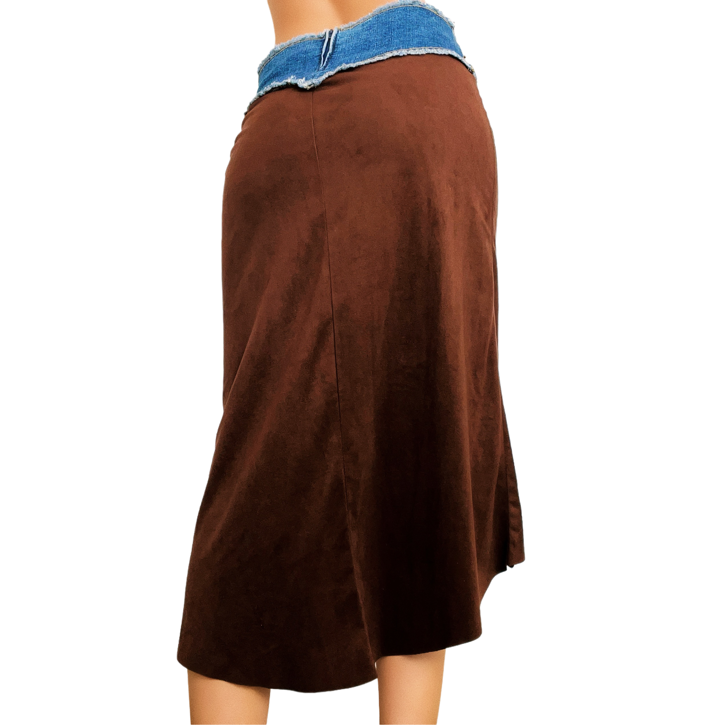 90s Denim & Faux Suede Midi Skirt (XS)