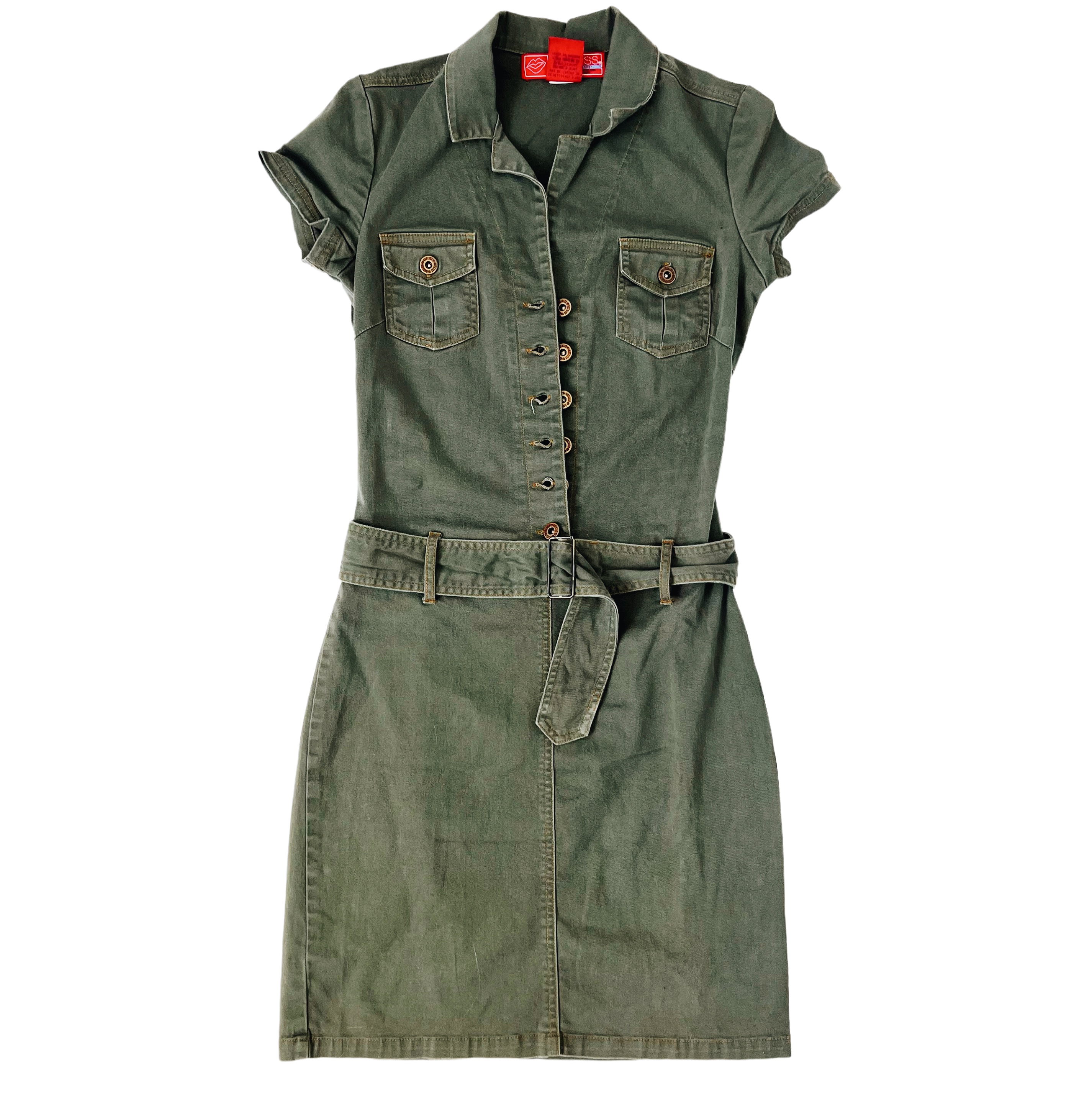 Early 2000s Army Green Belted Mini Dress (S)