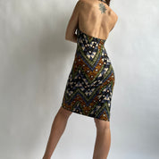 90s printed halter dress - M/L