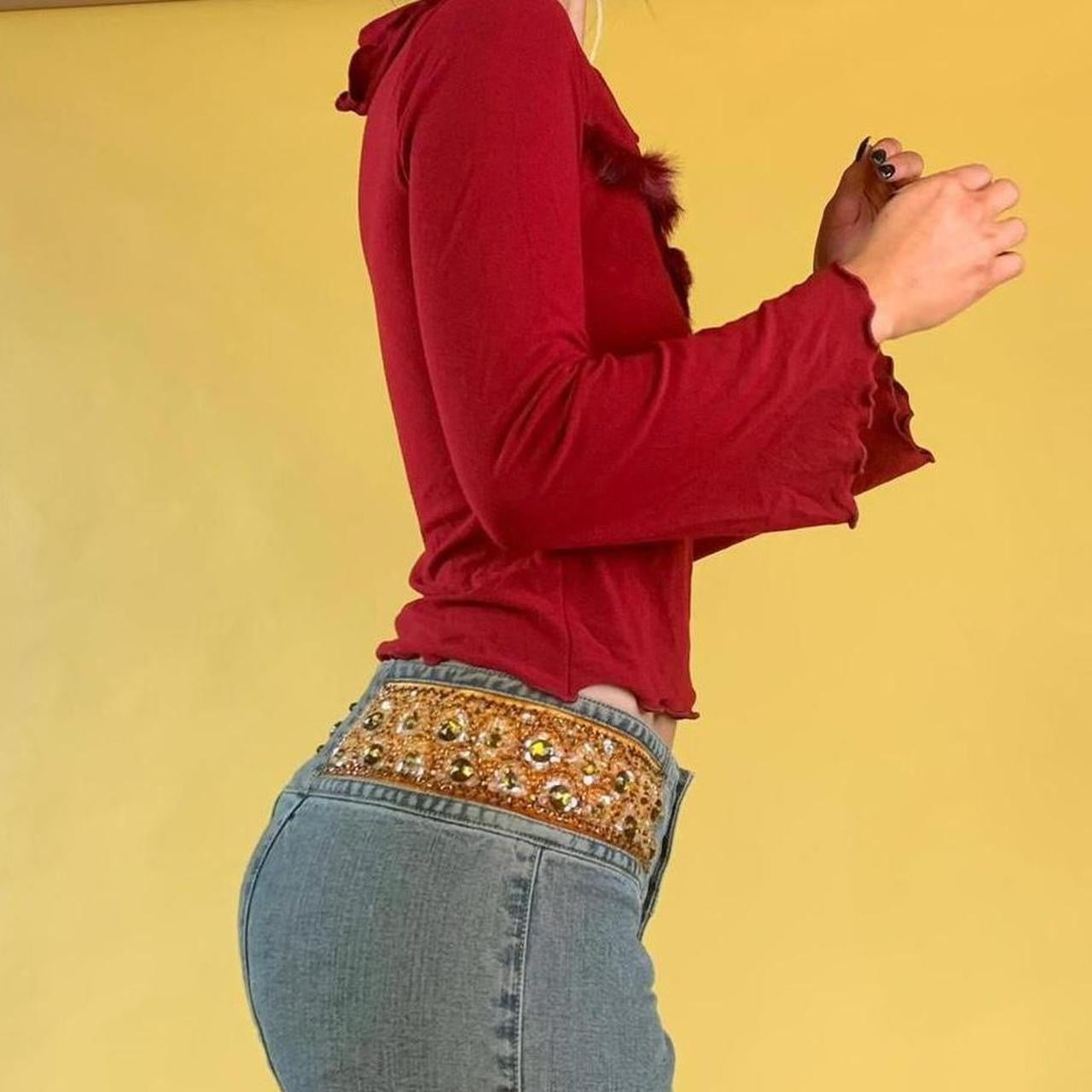 Y2K Crimson Bell Sleeve Blouse - Medium