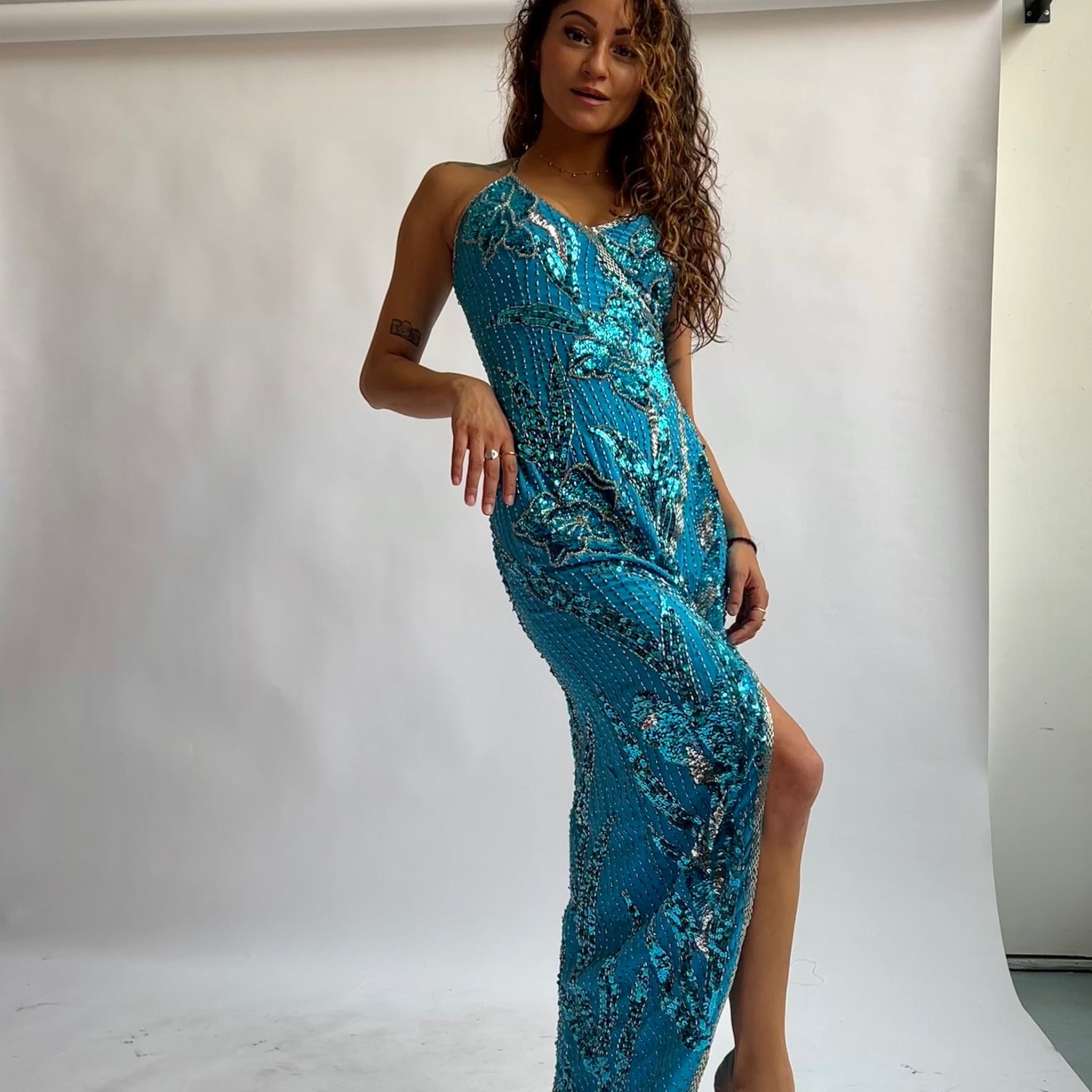 heavily beaded teal formal dress - xs Holy Thrift heavily beaded teal formal dress - xs Holy Thrift