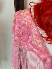 Pink Glass Beaded Fringe & Sequin Shrug