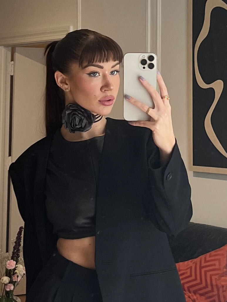 Jumbo Charcoal Floret Suede Tie Choker