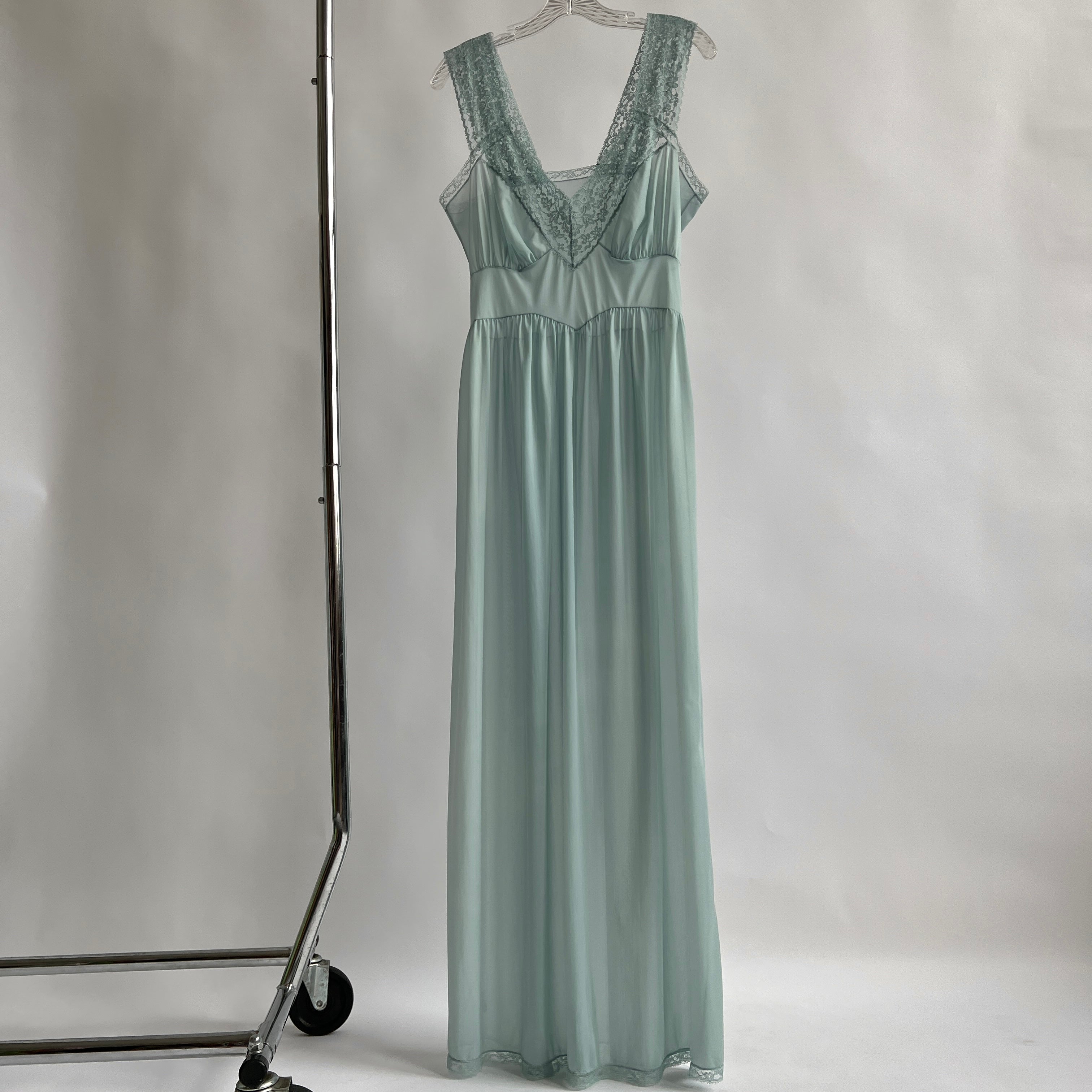 Dusty blue hand dyed vintage maxi slip dress - M