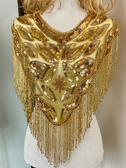 Vintage gold Glass Beaded Fringe & Sequin Shrug