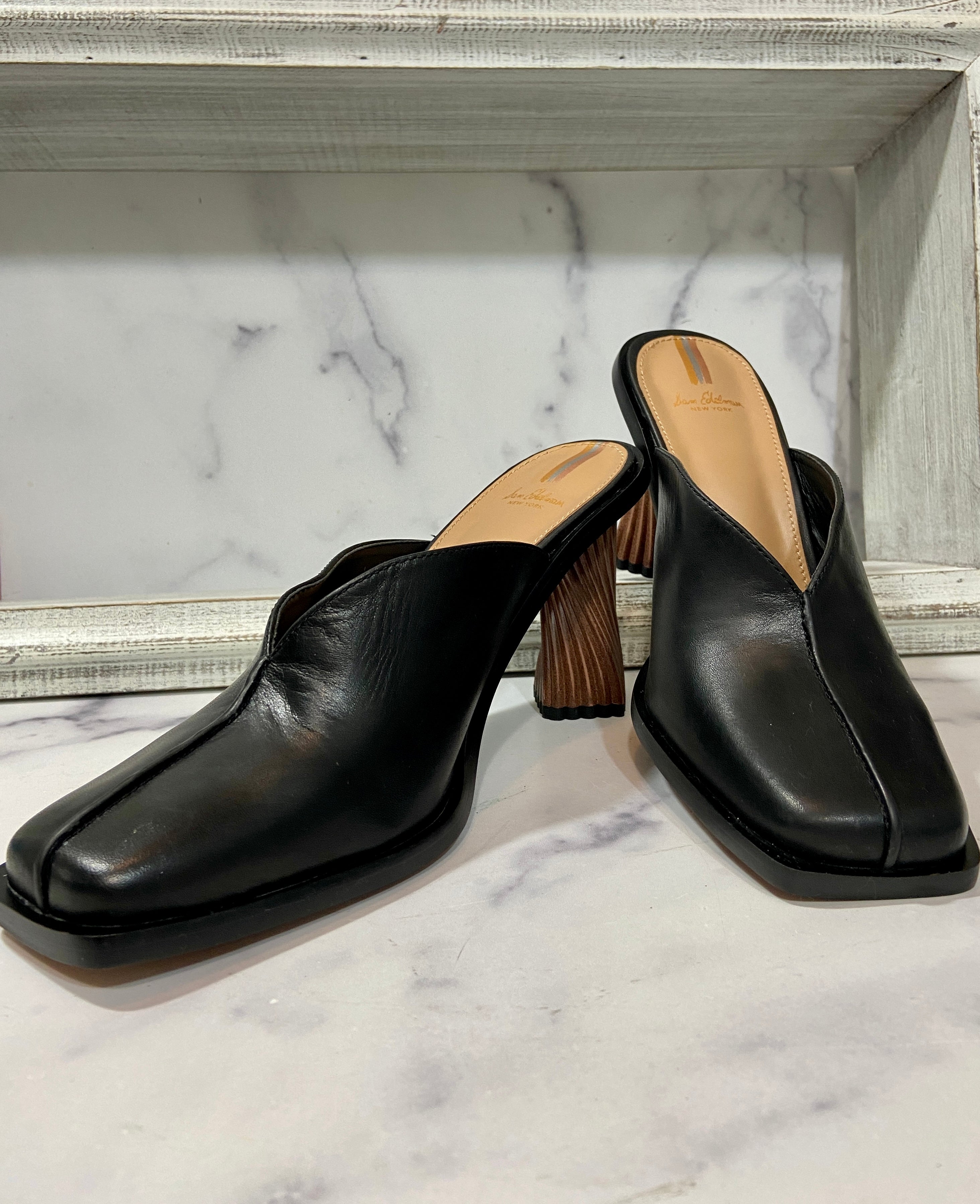 Everly Black Mule Leather Square S Sam Edelman