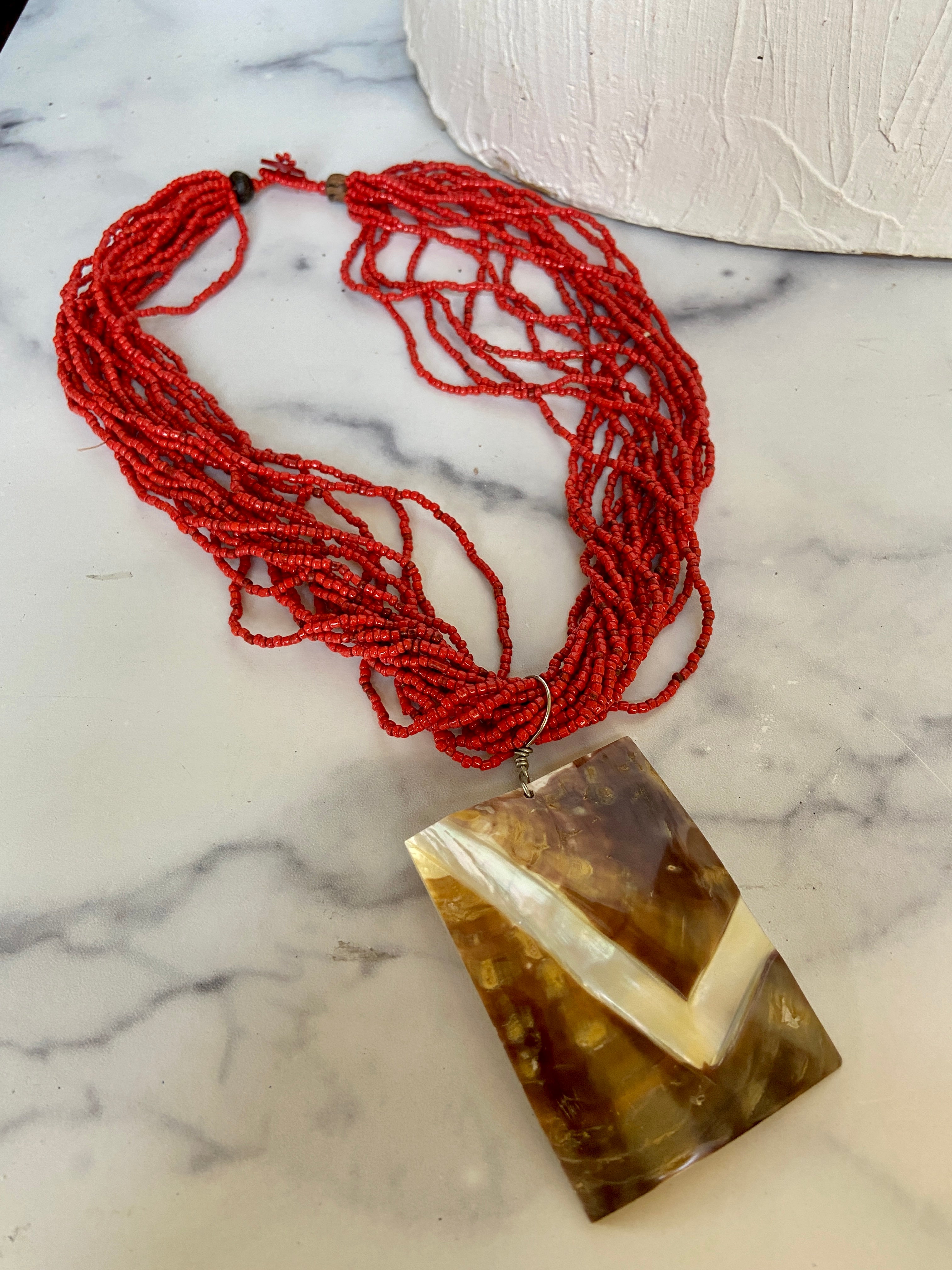 Vintage multi layer beaded necklace With big pendant