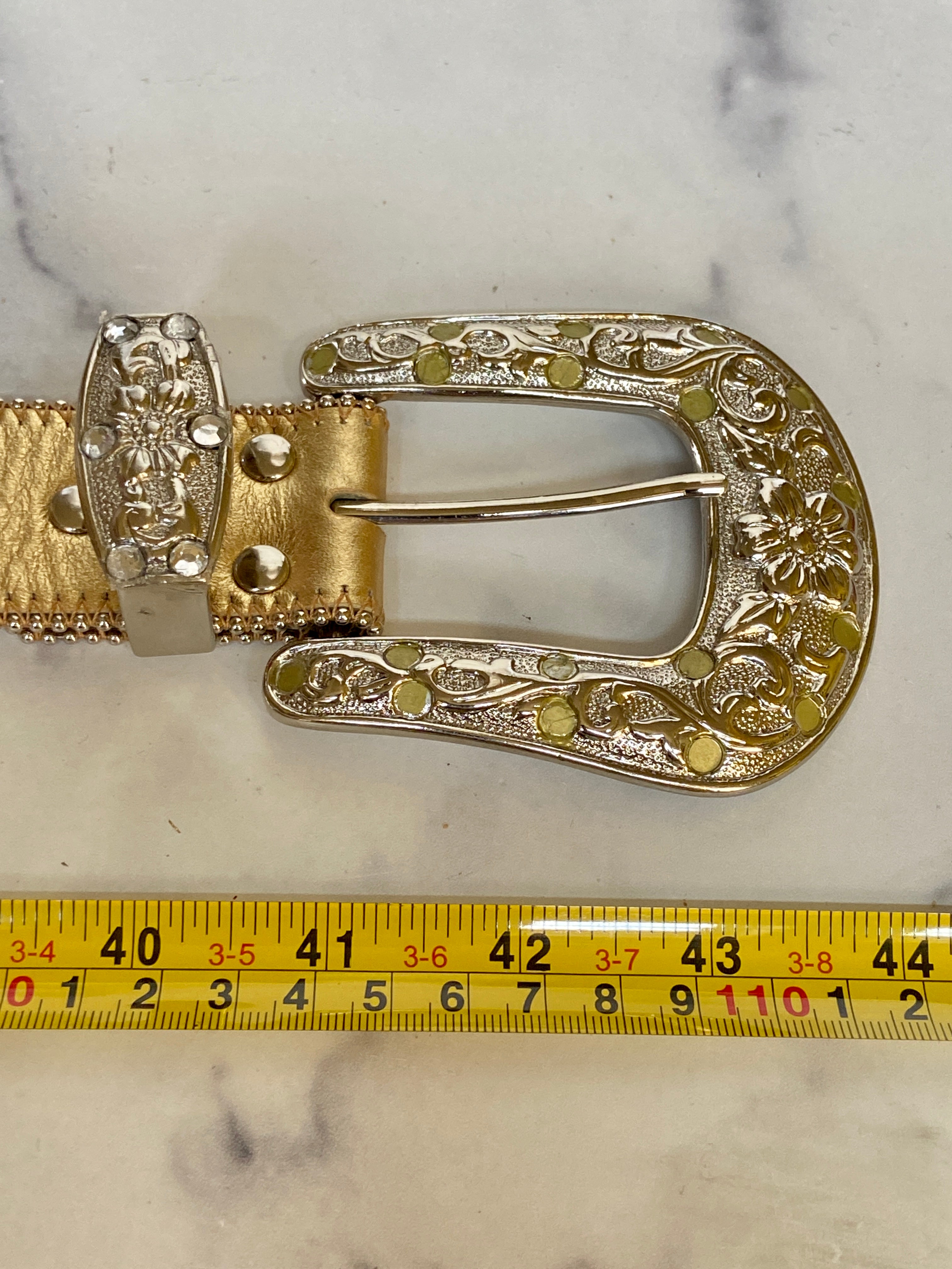Western gold leather belt