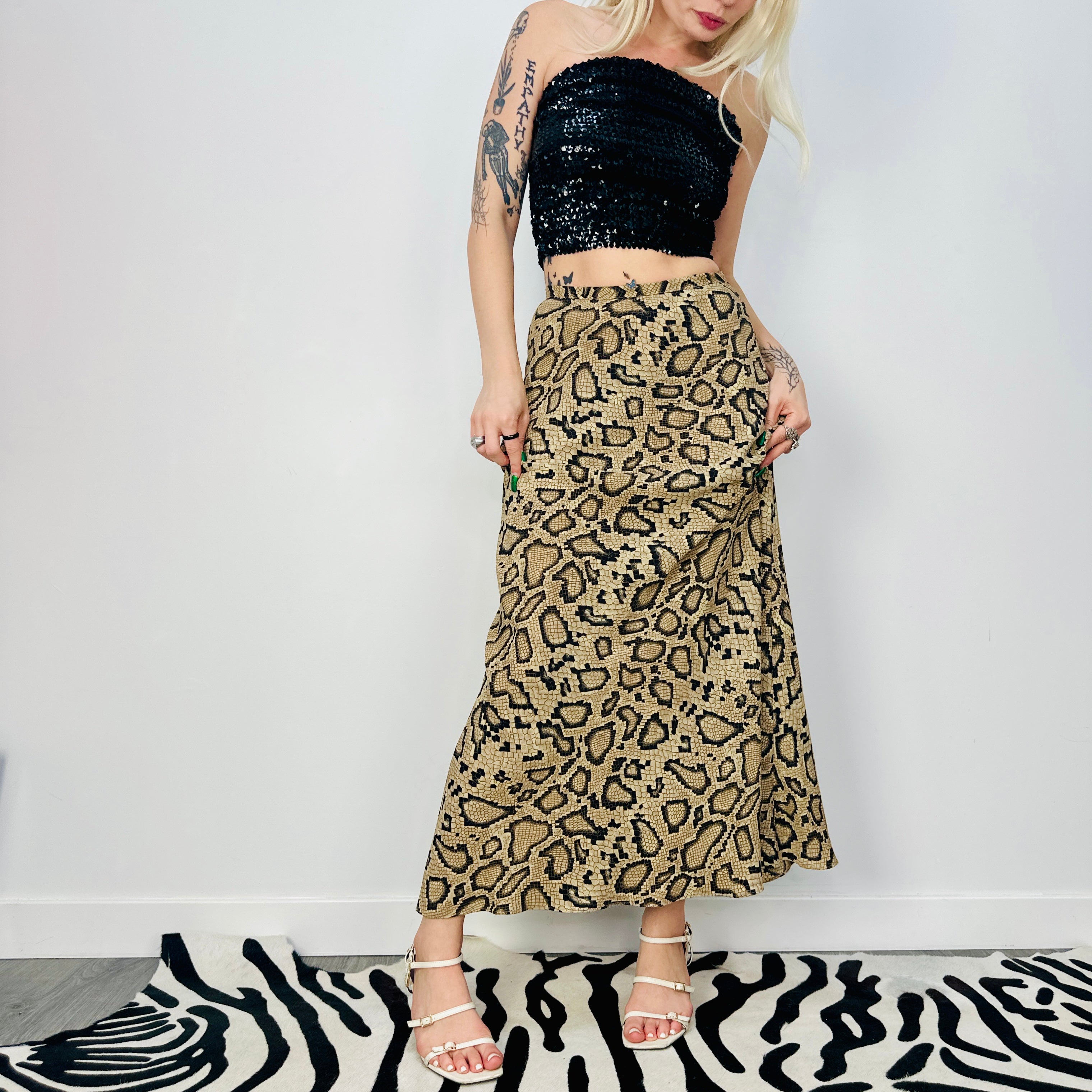90s Snake Print Maxi Skirt (S)