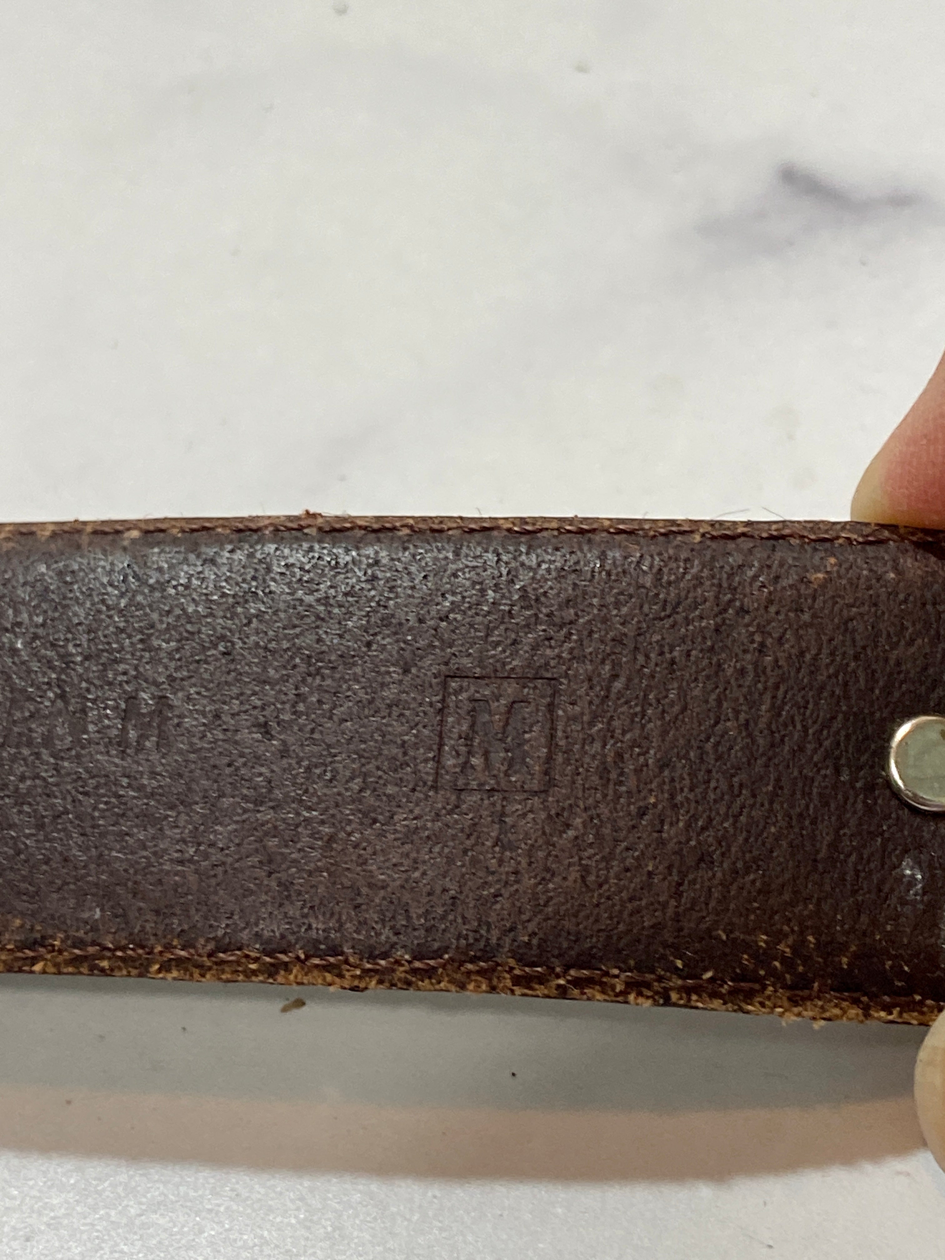 Vintage Brown Leather Belt with Silver Medallions