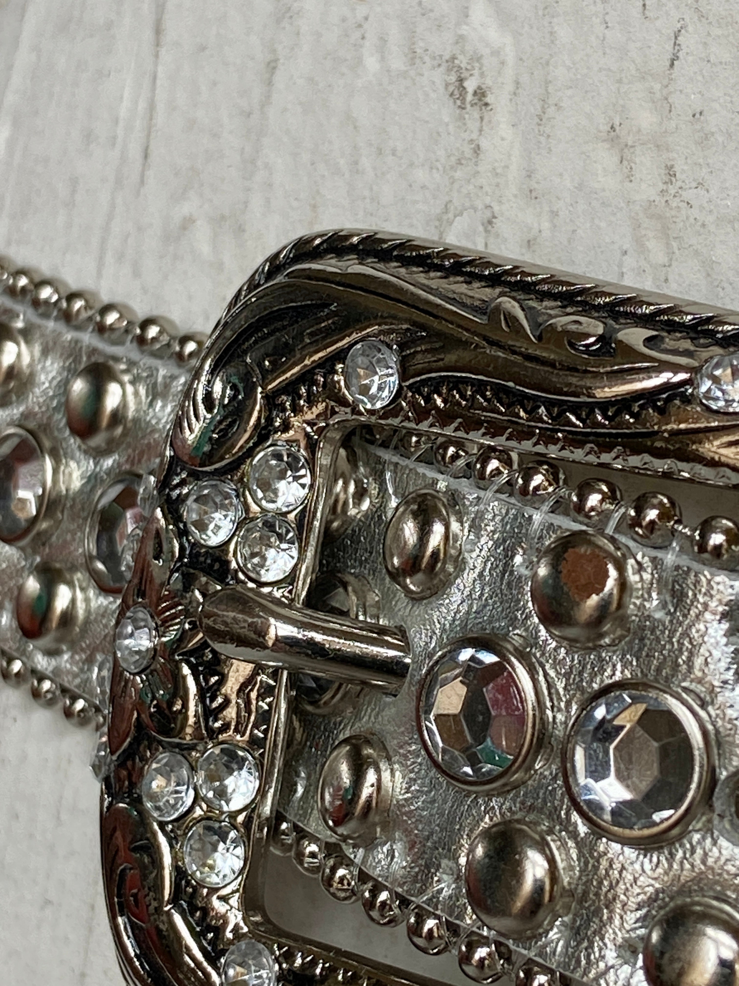 Silver Rhinestone Decor Geometric Buckle Belt