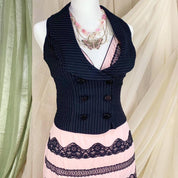 Y2K Cropped Pinstripe Waistcoat Vest (Small)