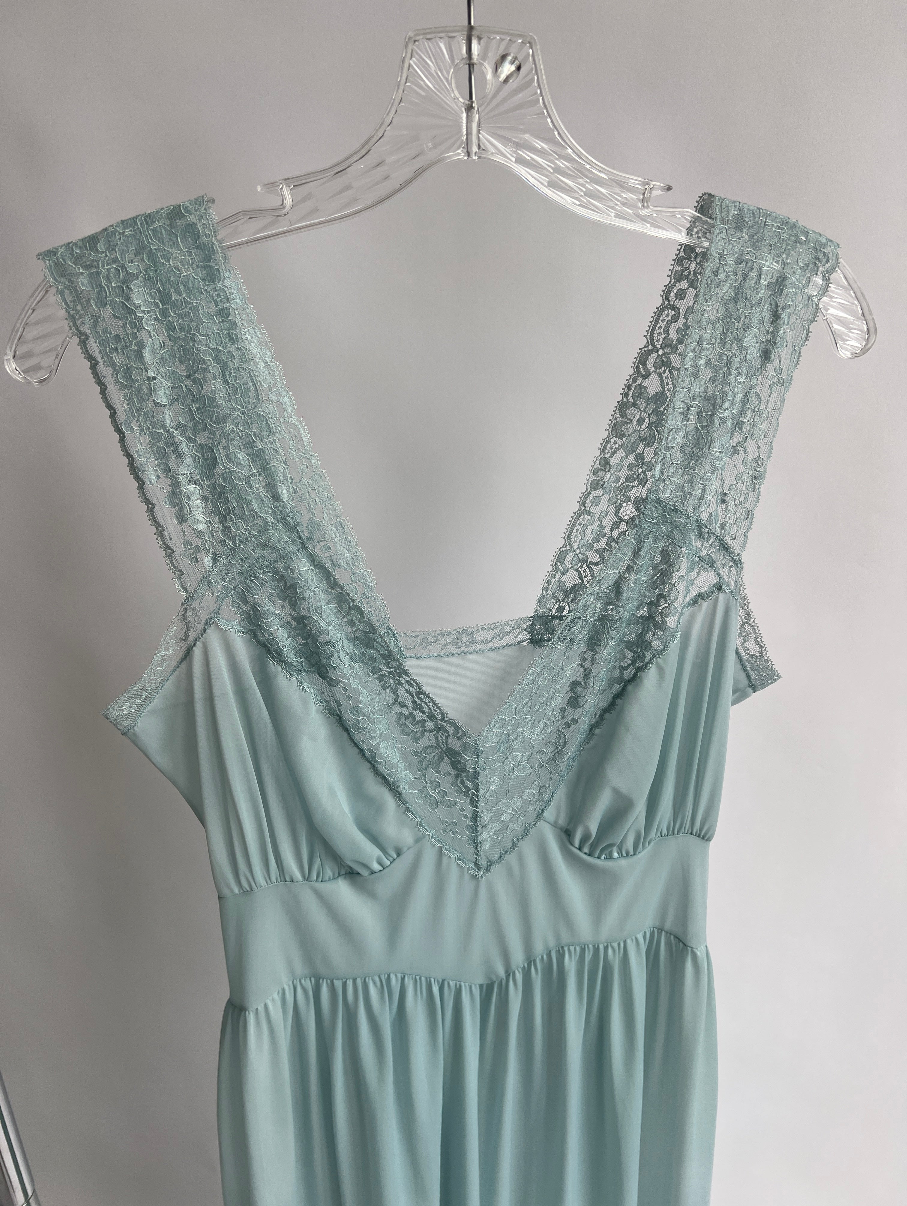 Dusty blue hand dyed vintage maxi slip dress - M