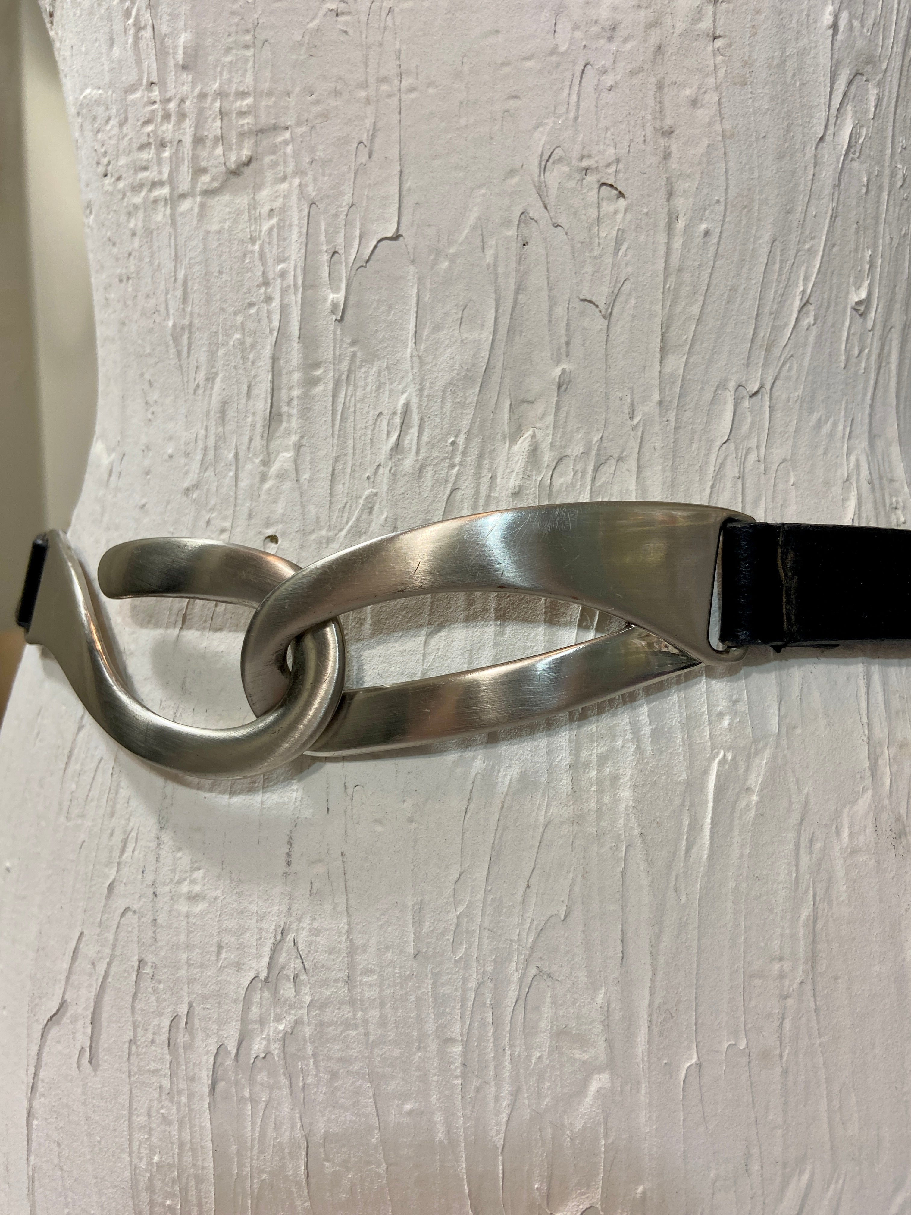 Black Leather Hook Closure Buckle Adjustable Slide Black Belt