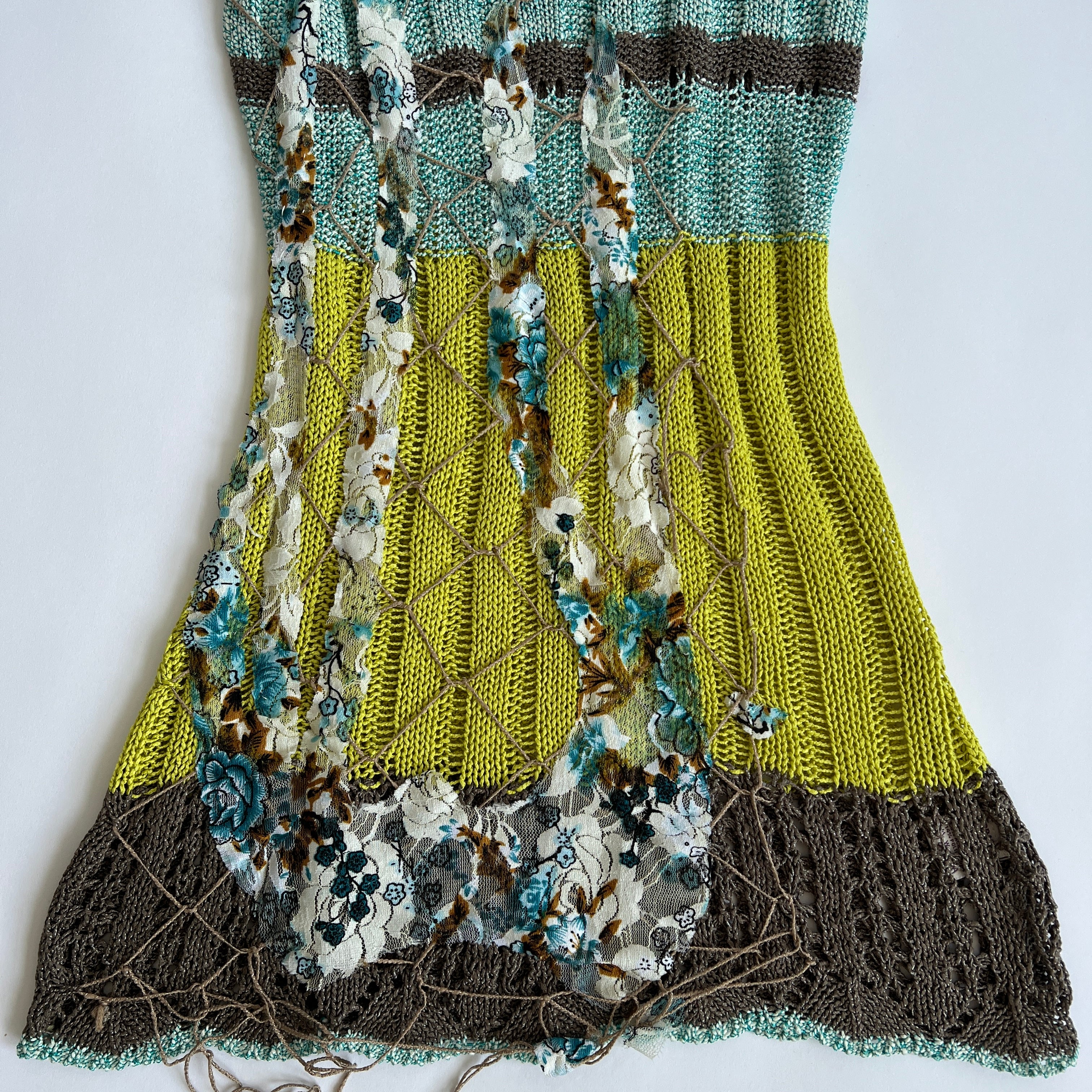 distressed crochet mini dress - S