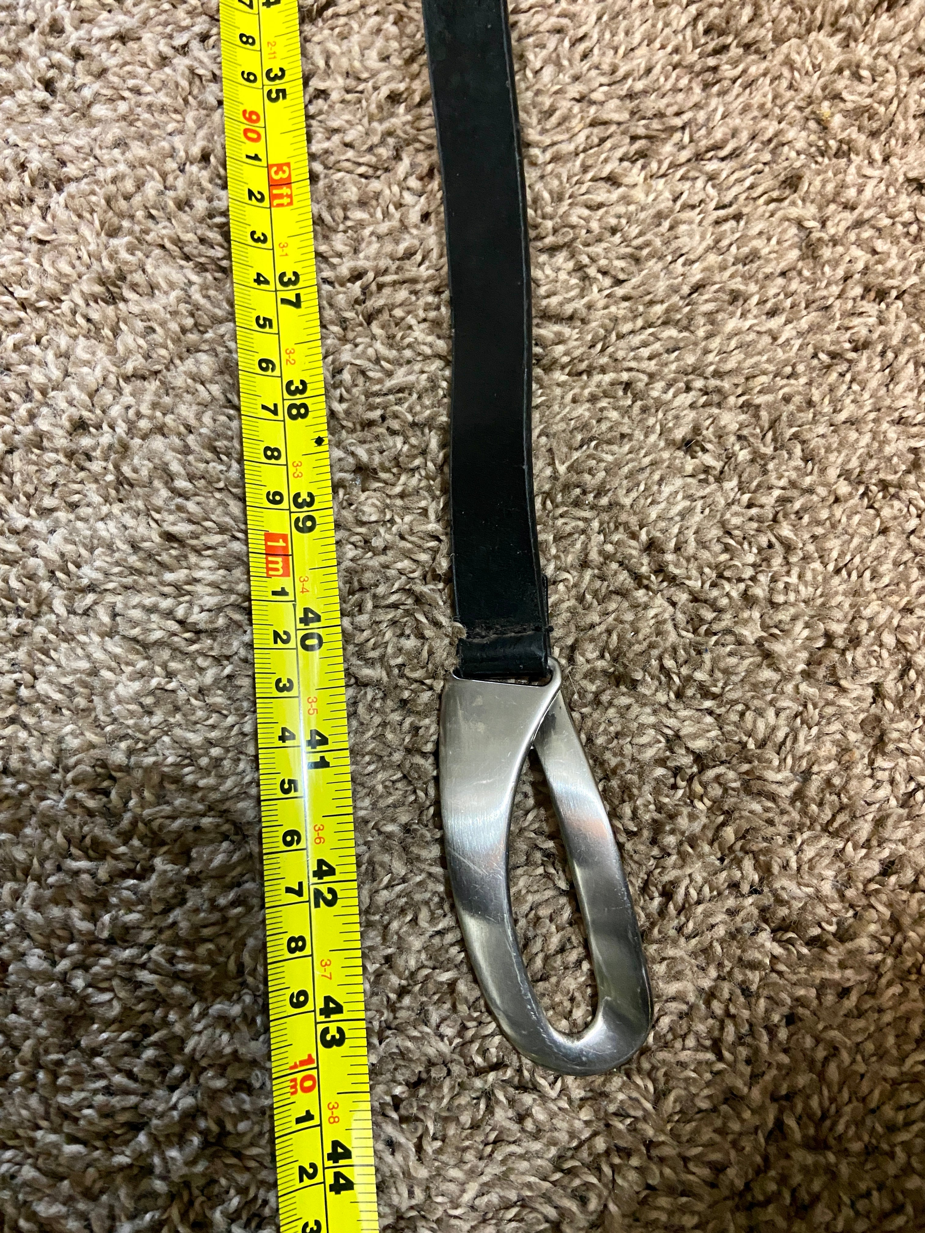 Black Leather Hook Closure Buckle Adjustable Slide Black Belt