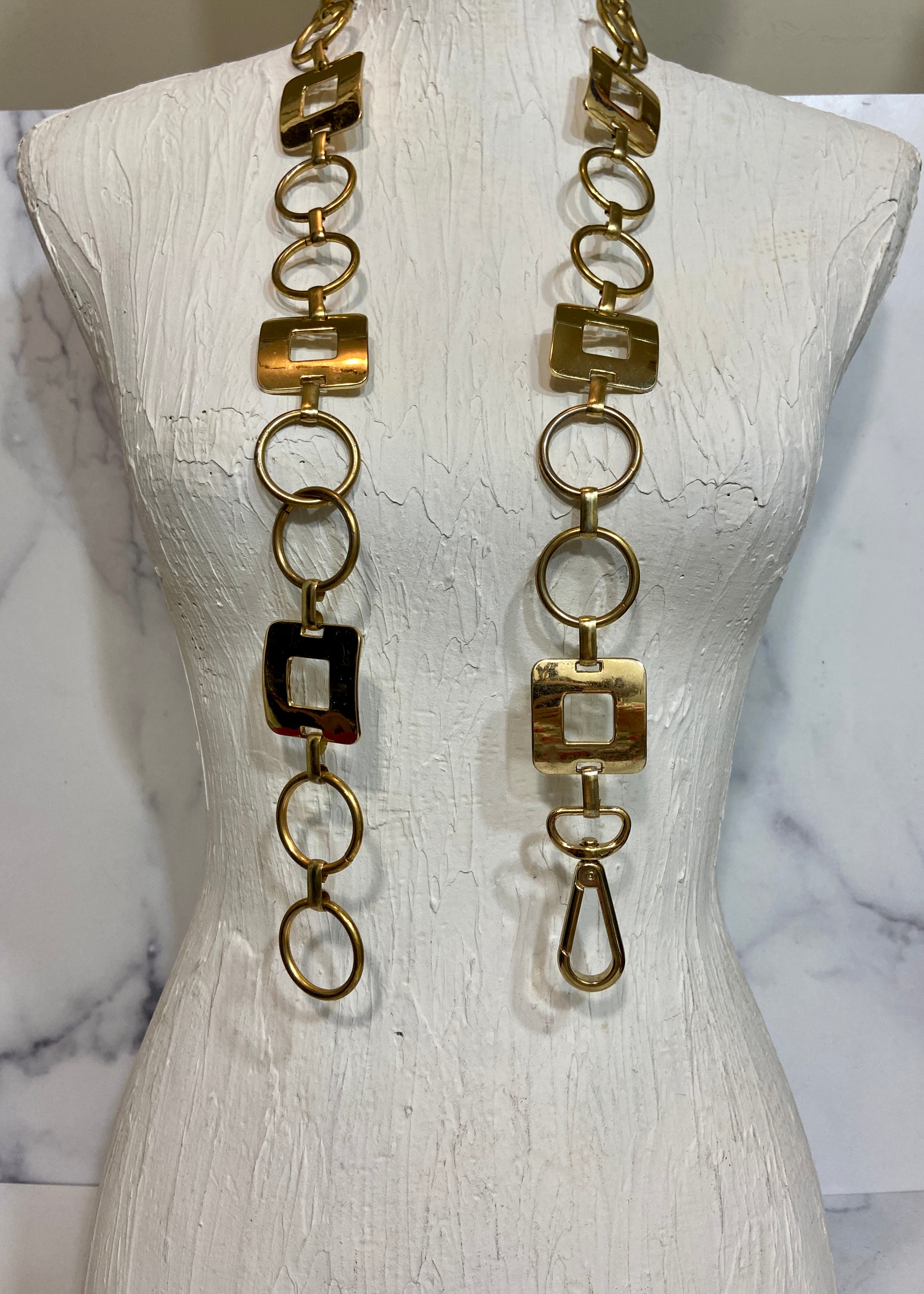 Vintage 90s Metal Gold Square Chain West Belt