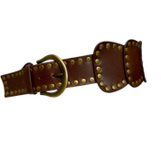 Wide High Waist Full Grain Leather Studed Link Belt