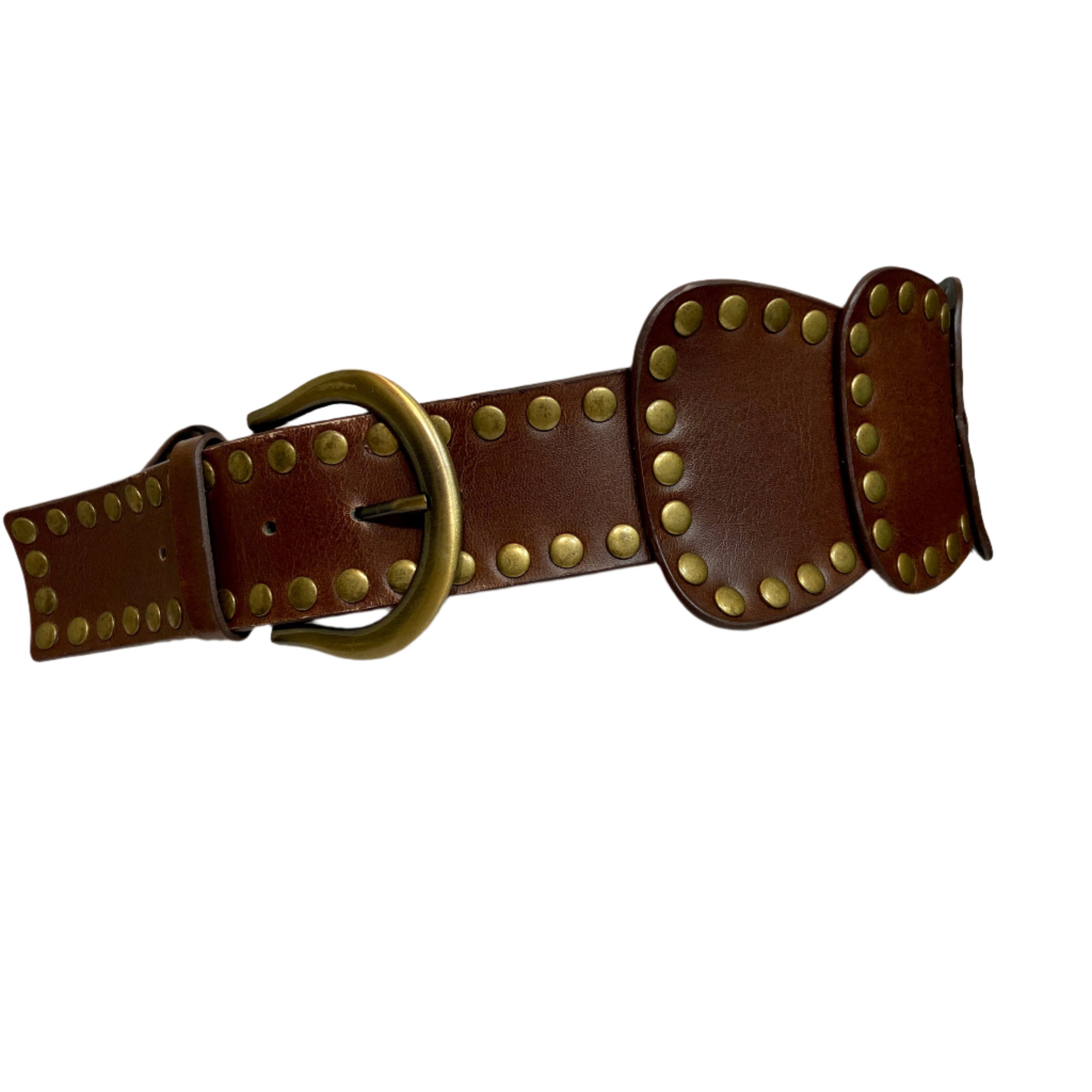 Wide High Waist Full Grain Leather Studed Link Belt
