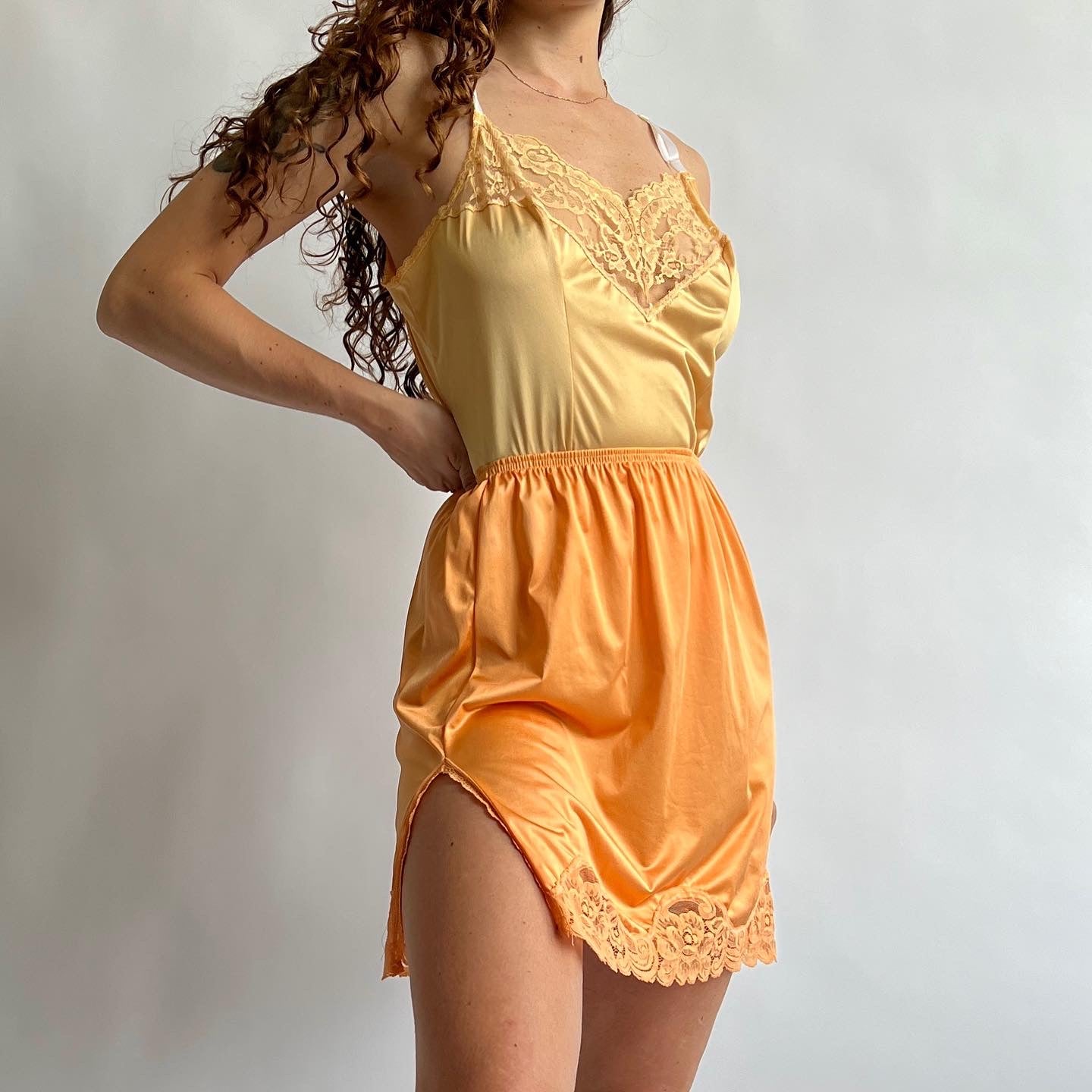 Tangerine hand dyed slip skirt - S/M