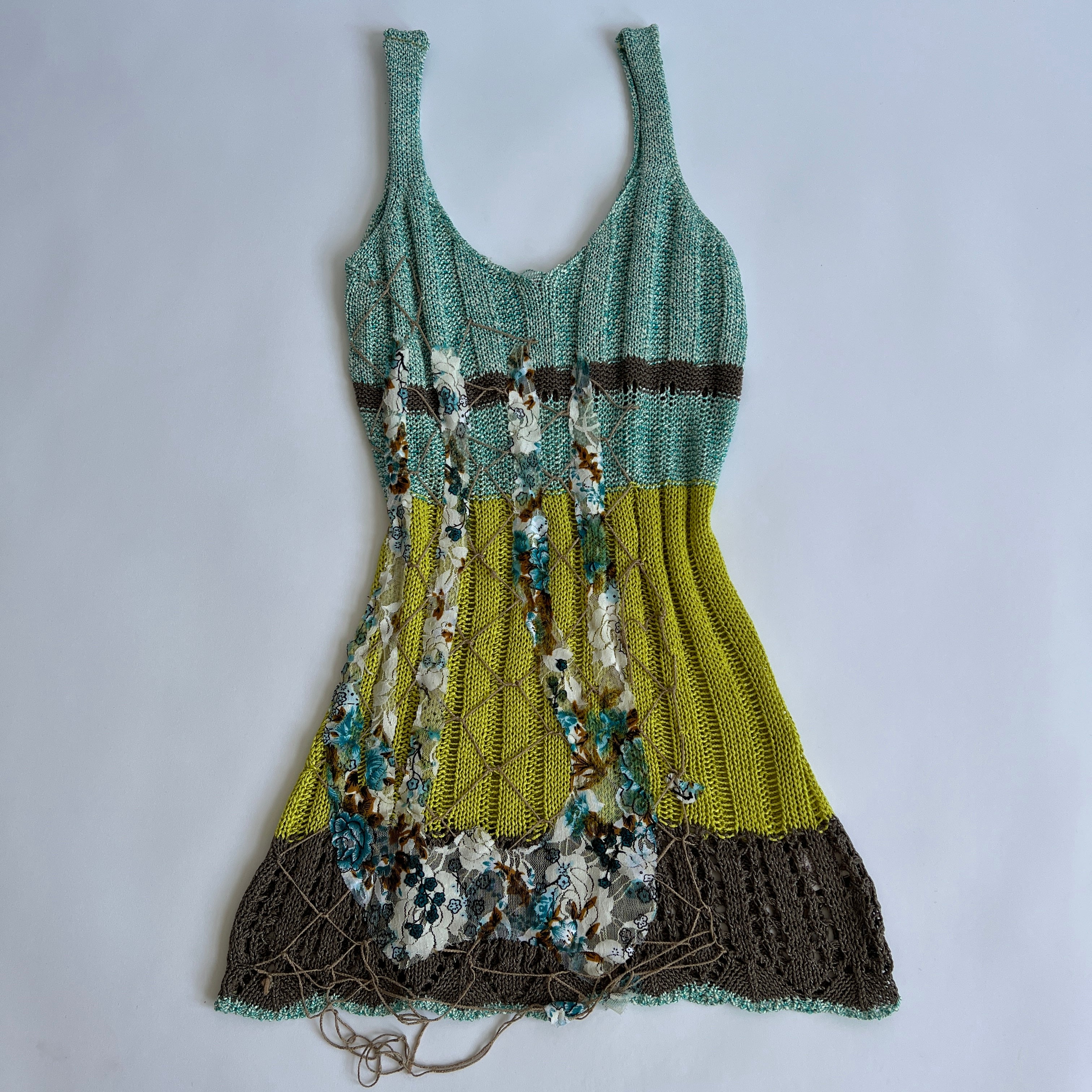 distressed crochet mini dress - S