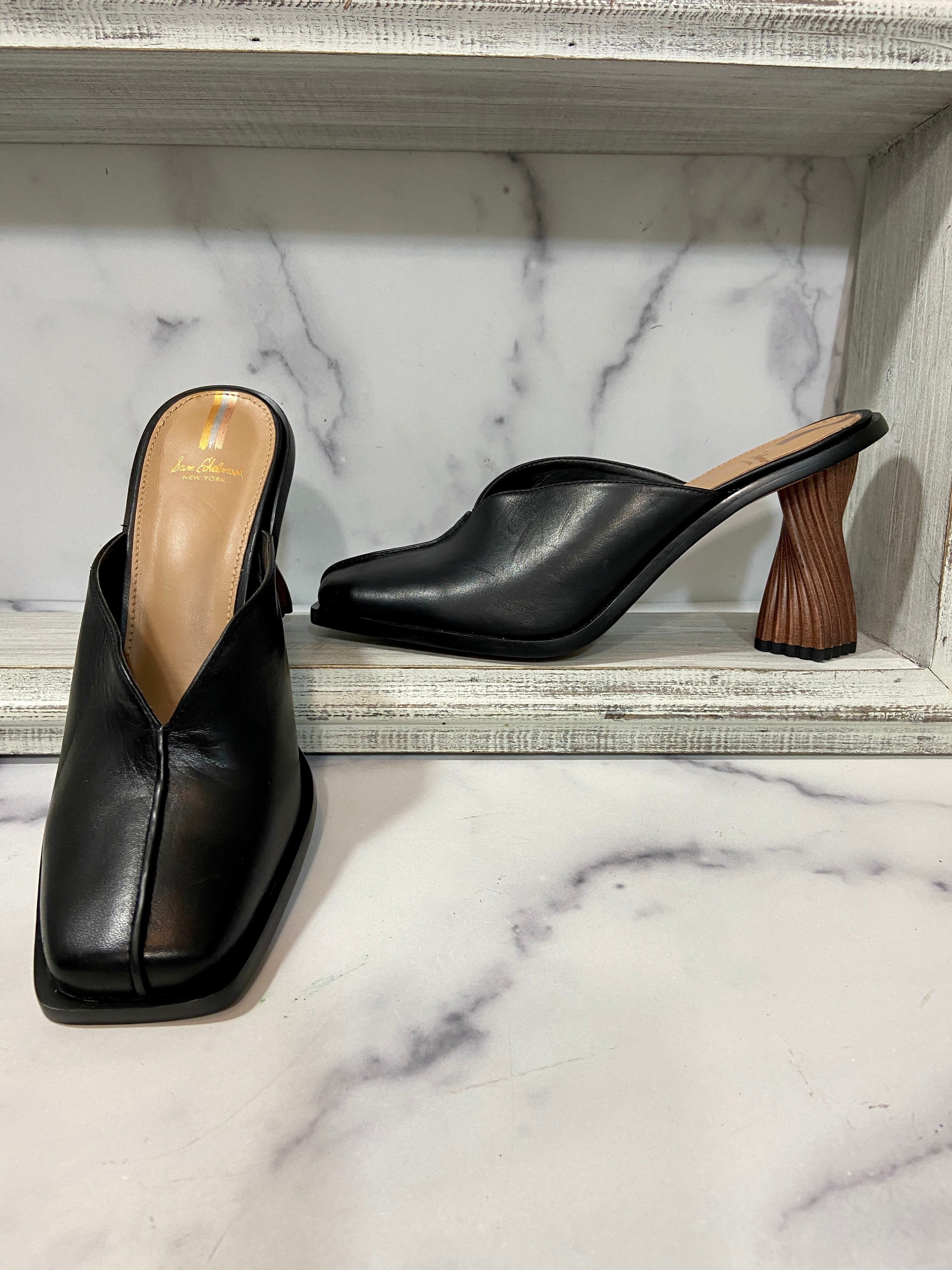 Everly Black Mule Leather Square S Sam Edelman