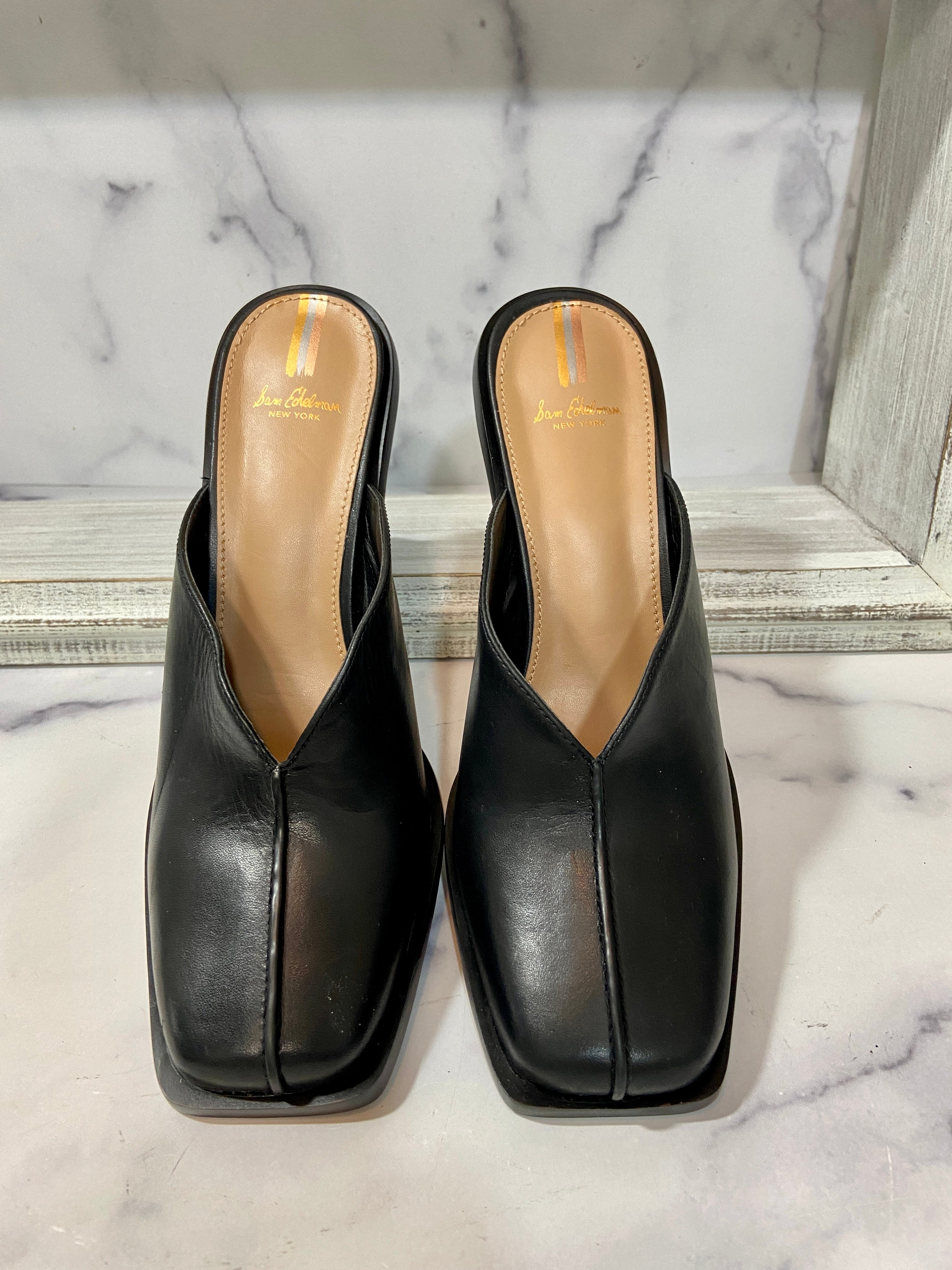 Everly Black Mule Leather Square S Sam Edelman