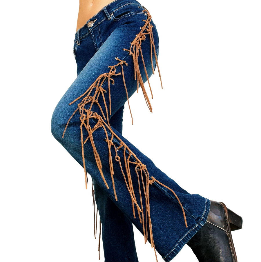 Early 2000s Suede Fringe Jeans (S)