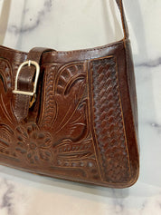 Vintage 70s Tan Leather Tooled Purse