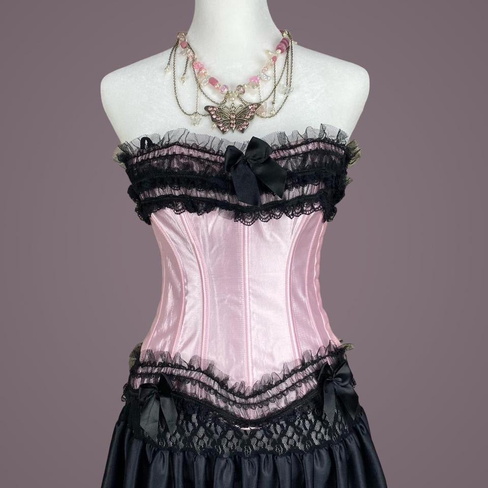 Y2K Baby Pink Satin Corset (XS/S)