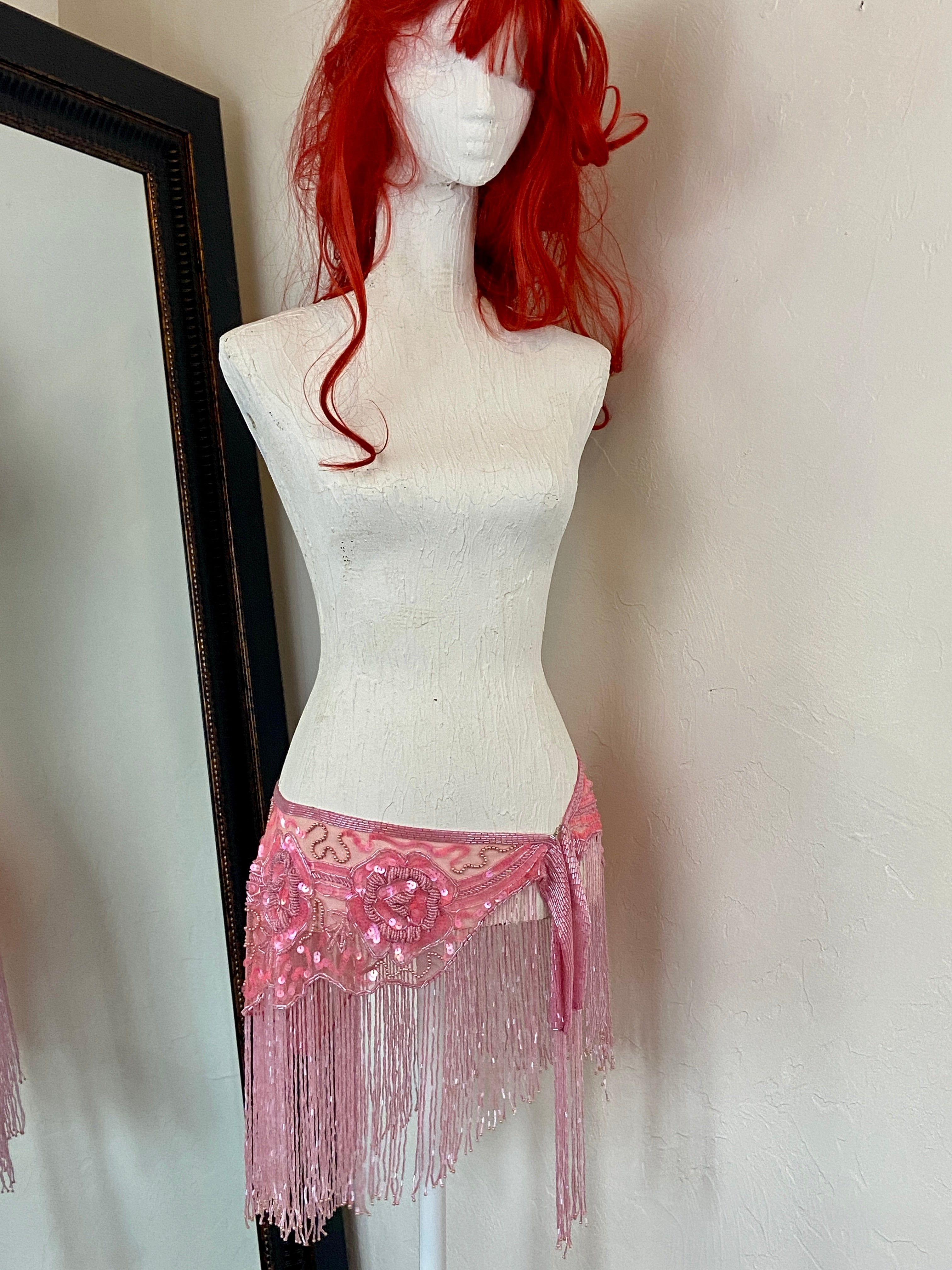 Pink Glass Beaded Fringe & Sequin Shrug