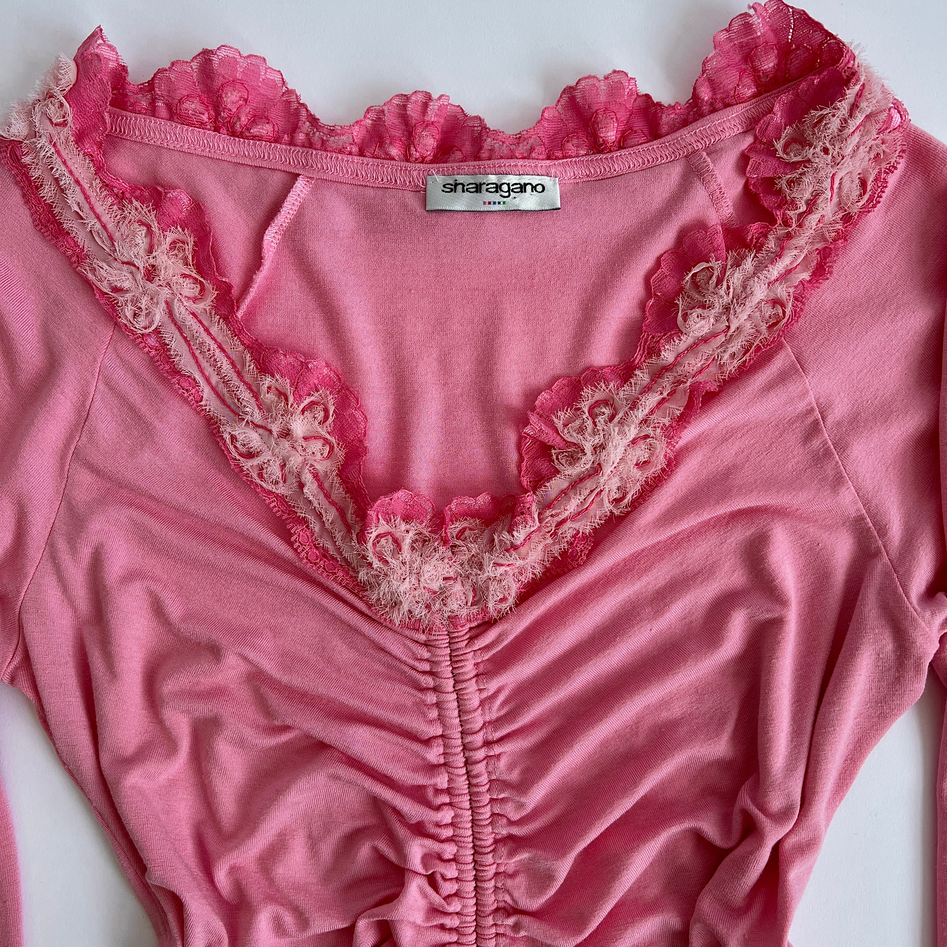 00s cinched ruffle trim top - S/M