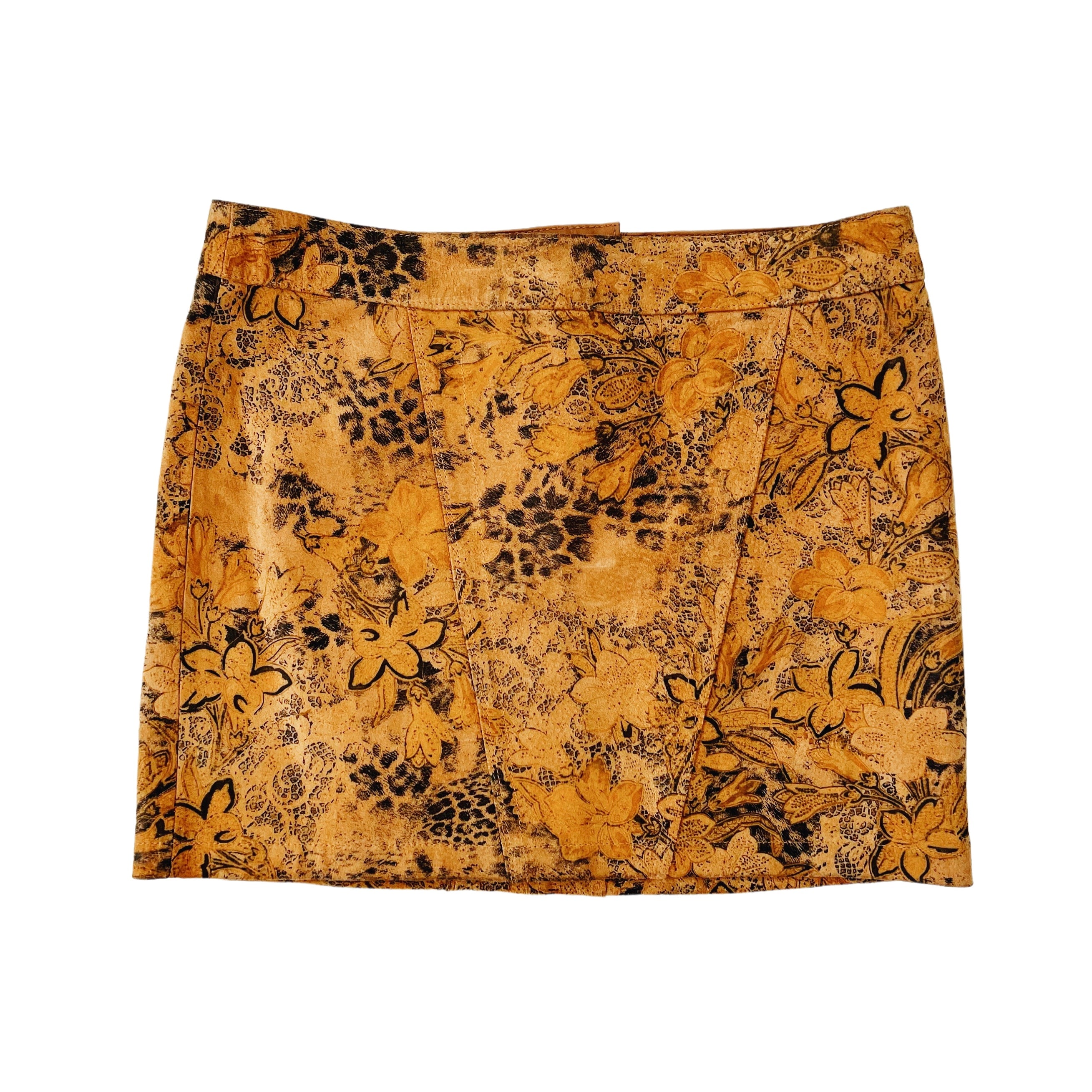 Genuine Suede Leather Floral Mini Skirt (XS)