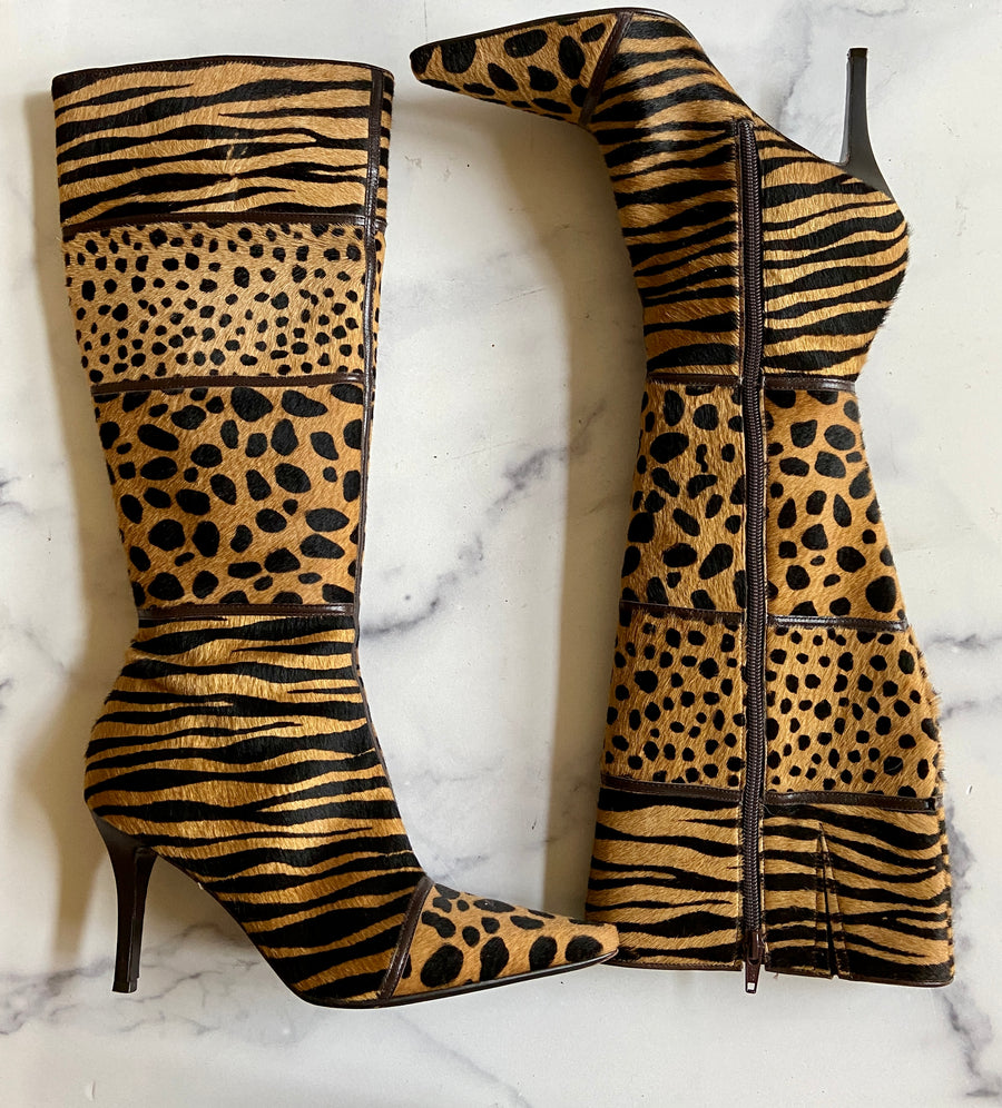 Antonio Melani Clutch Bag Purse Leather/Calf Hair Leopard Print