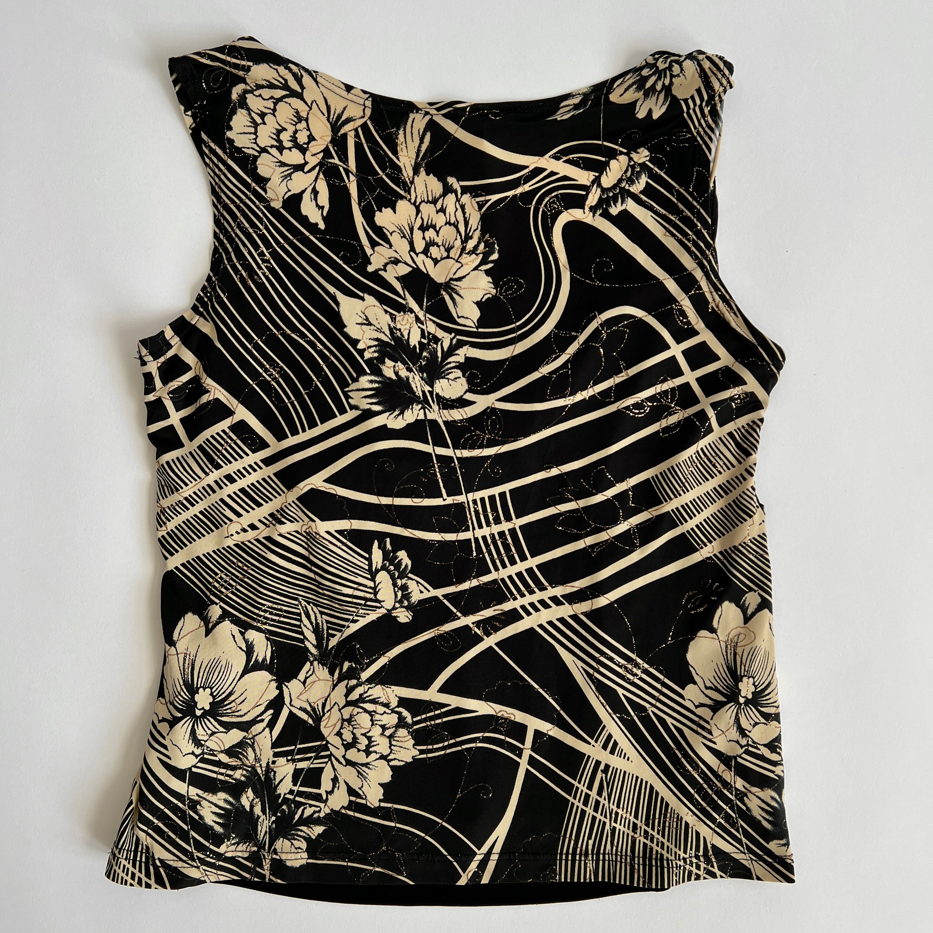 Y2K black floral front tie tank  - M/L