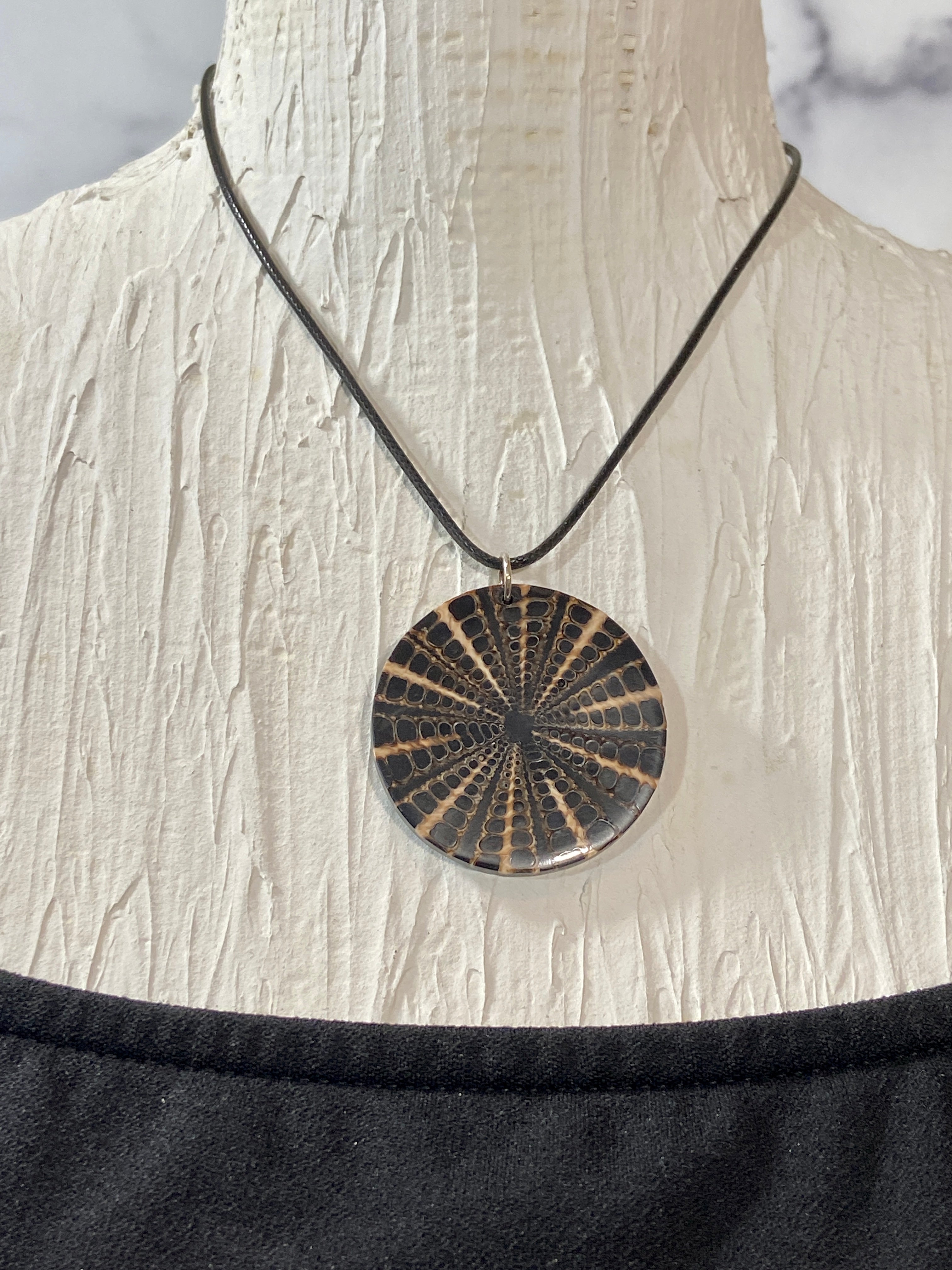 Brown and Beige Nautilus Shell Round Slice Pendant