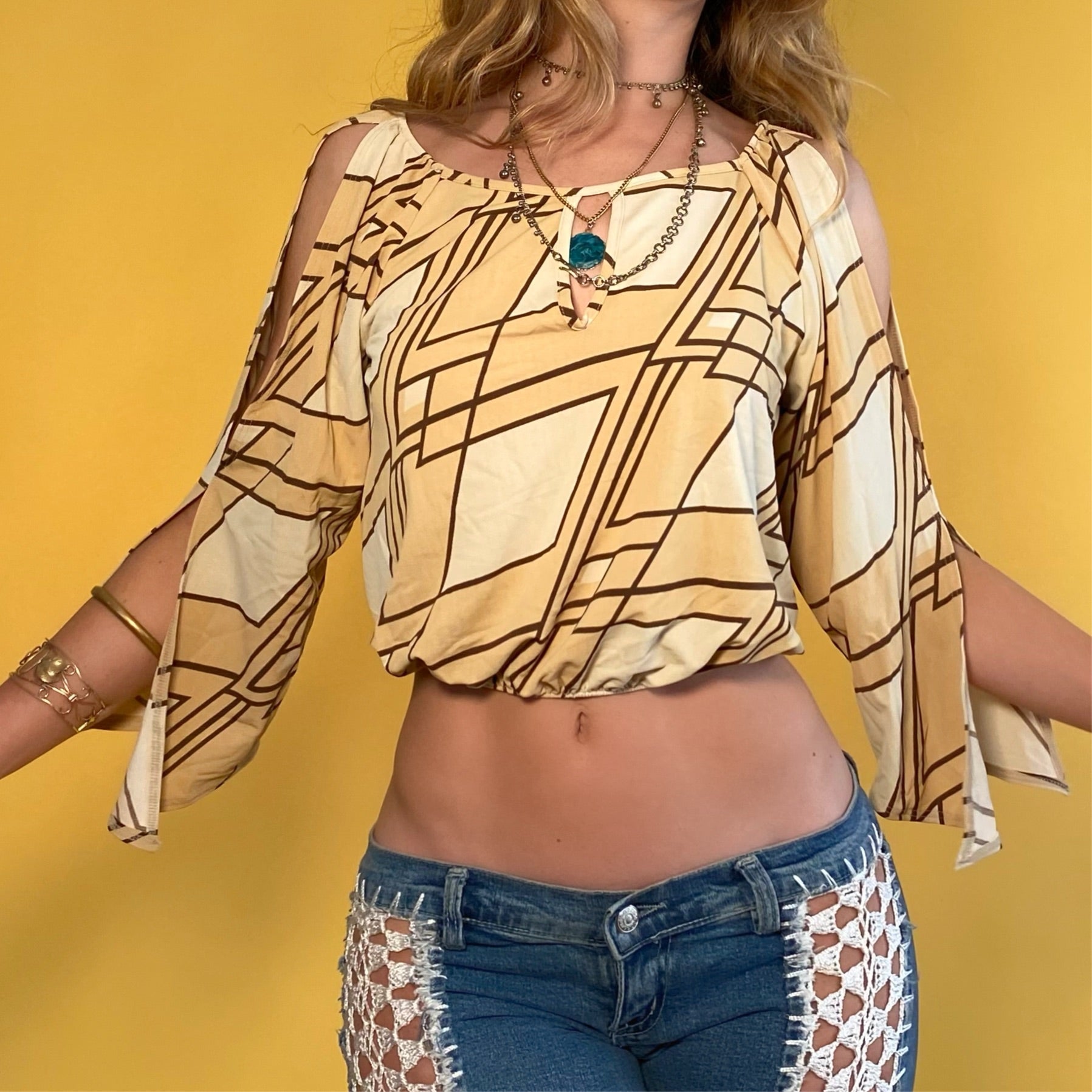 Y2k Cropped Bell Sleeve Blouse - Large