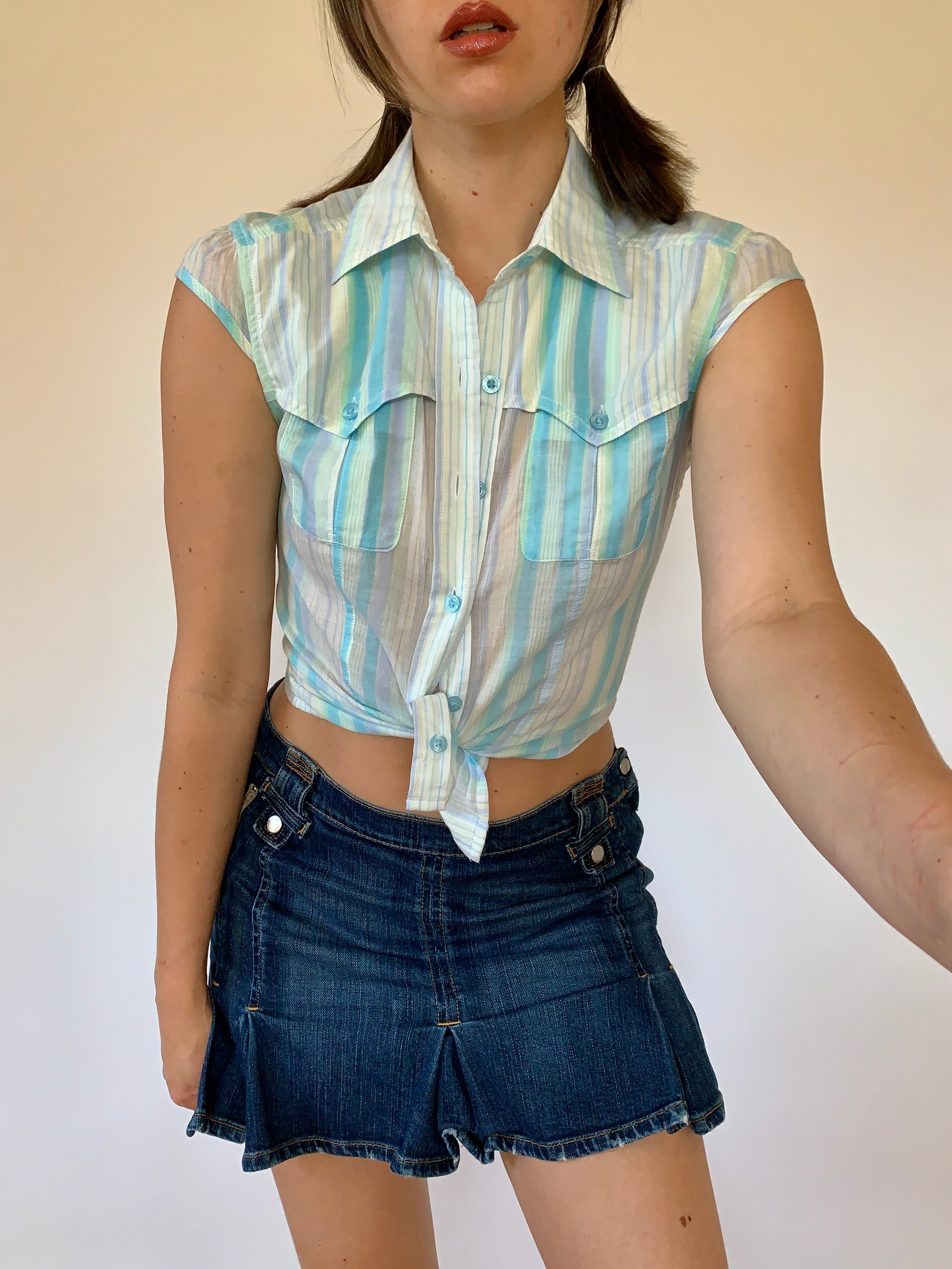 Y2K Baby Blue Blouse (S)