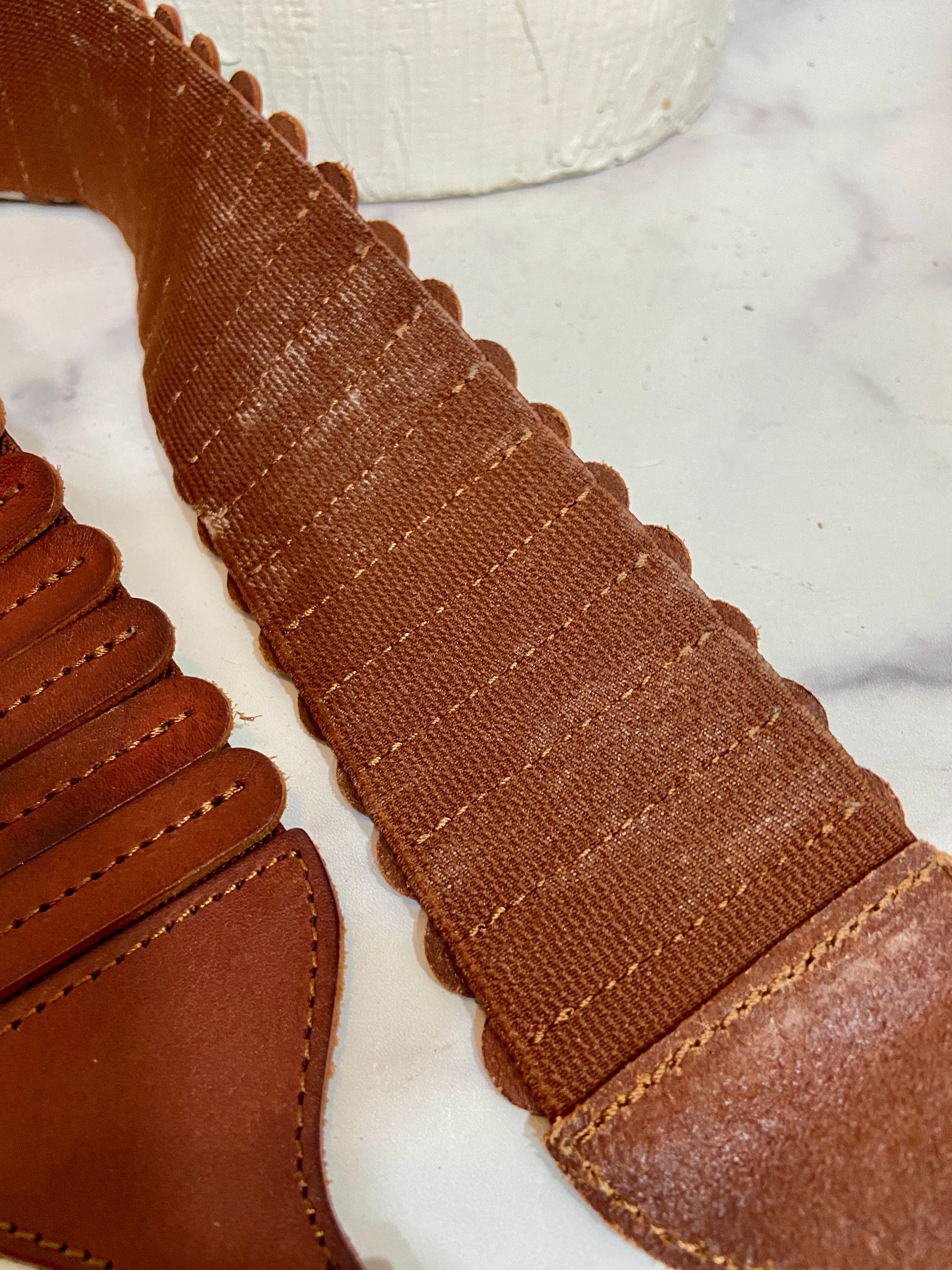 Brown Leather Dress Belt Elastic