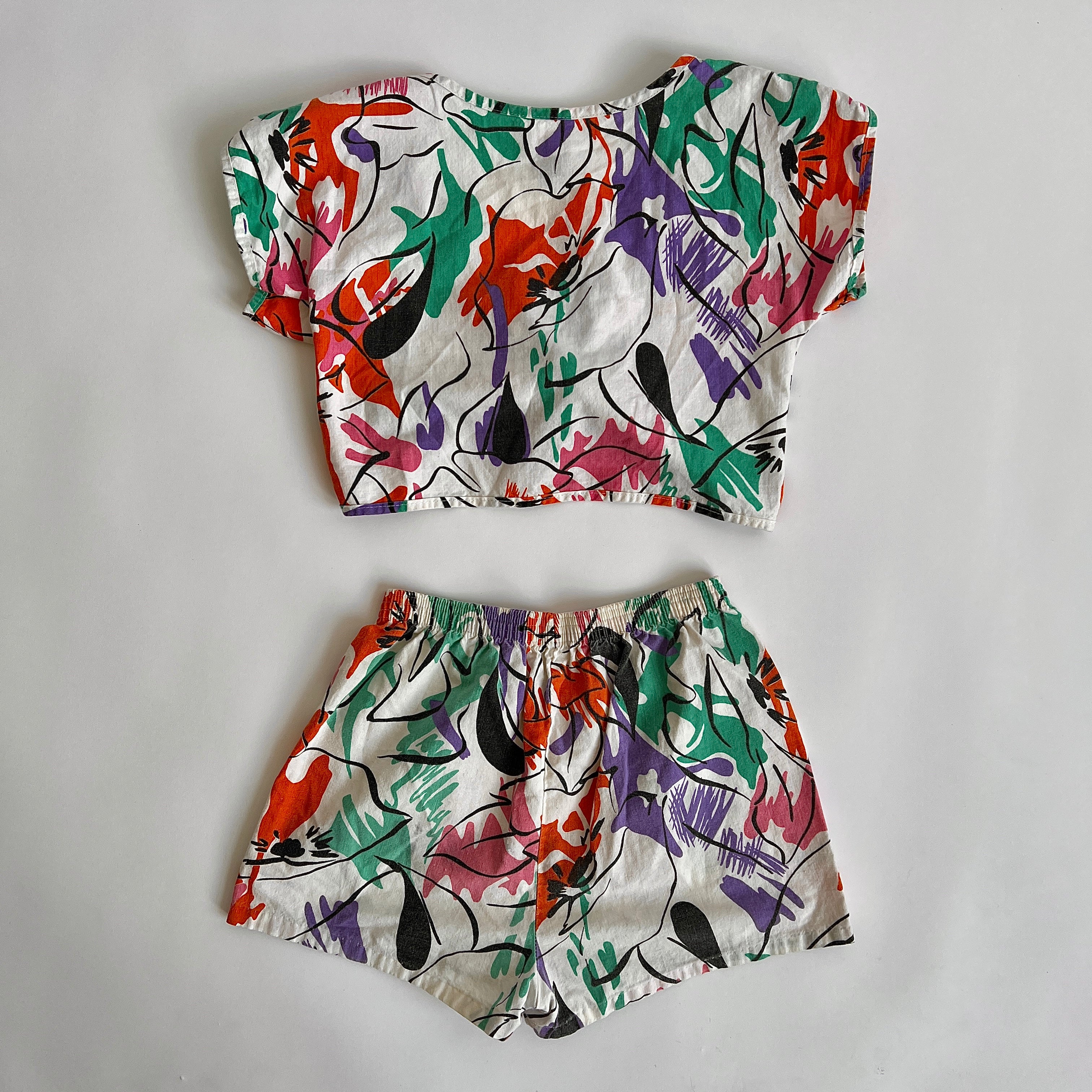 Rare vintage 80s print short set - S