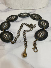 Leather metal Medallion chain belt