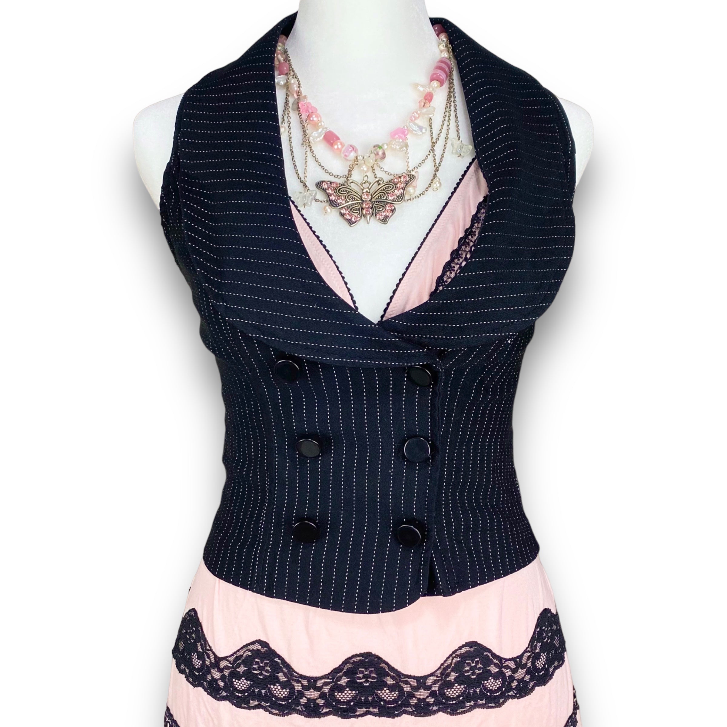 Y2K Cropped Pinstripe Waistcoat Vest (Small)