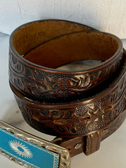 Vintage tooled leather belt