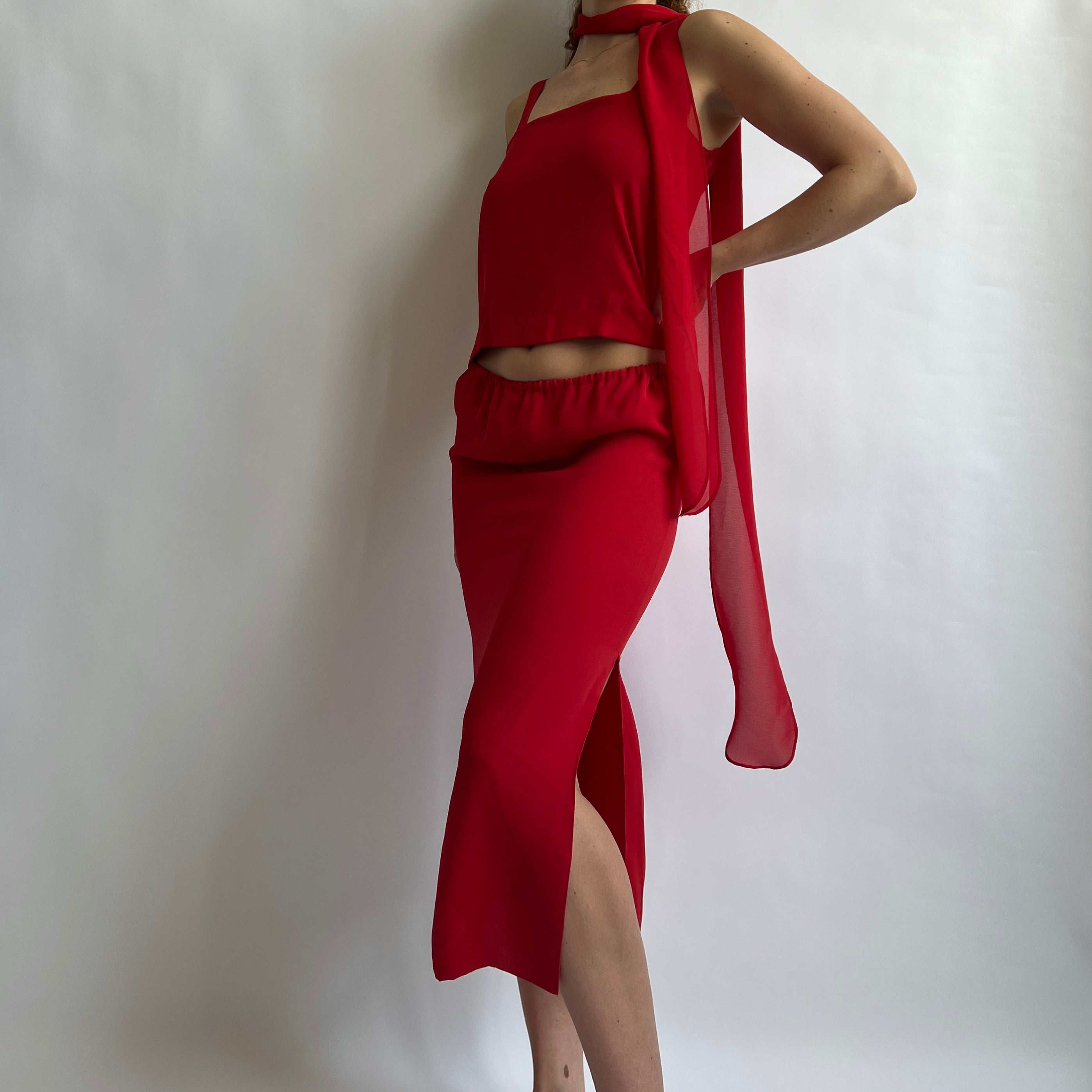 Vintage Vtg 3 piece skirt scarf set - L/XL
