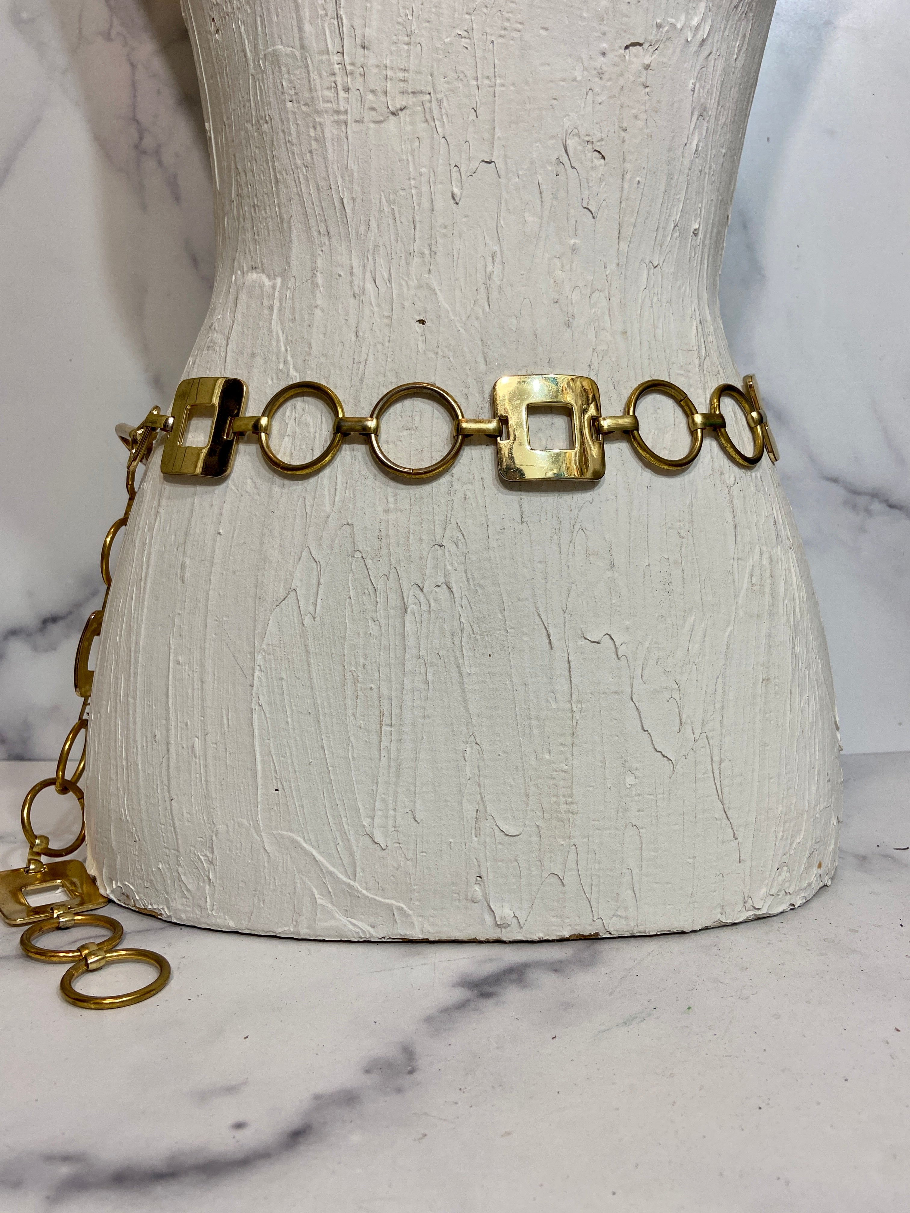Vintage 90s Metal Gold Square Chain West Belt