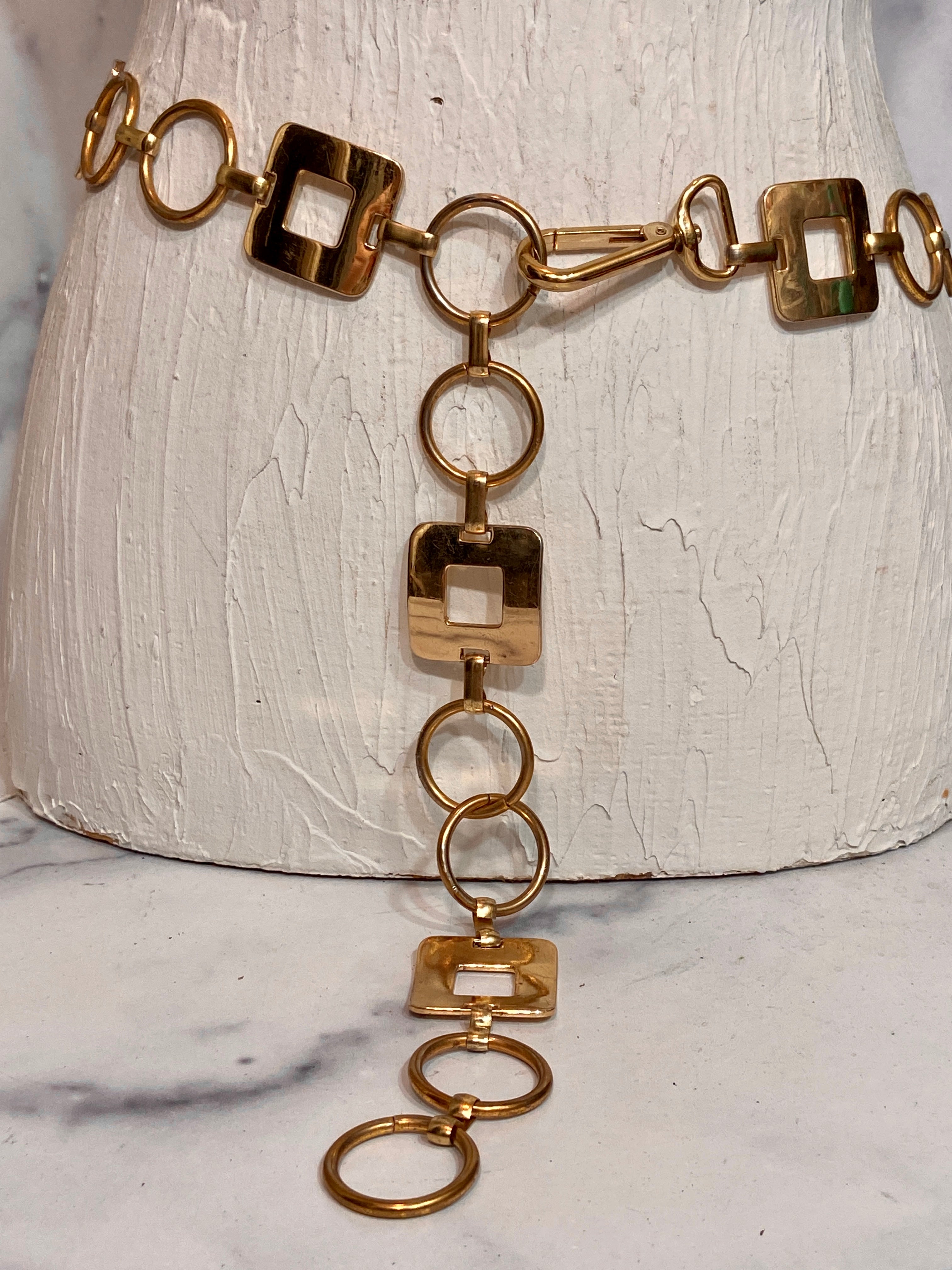 Vintage 90s Metal Gold Square Chain West Belt
