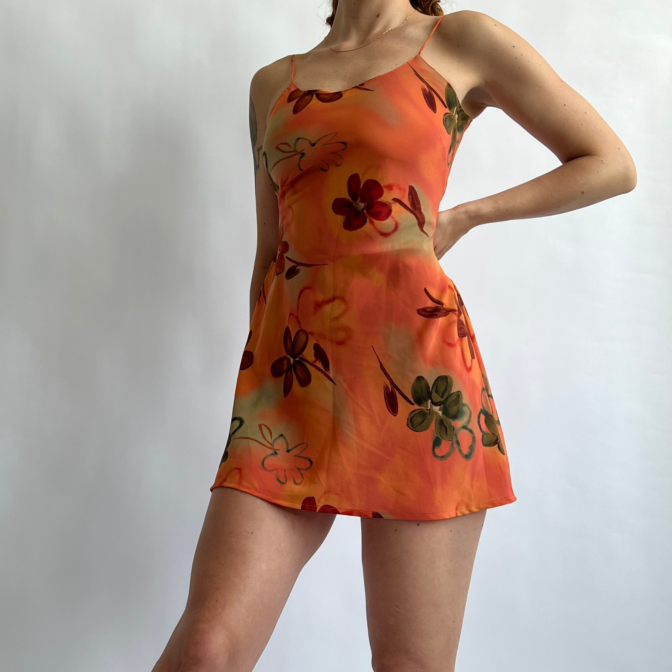 90s floral watercolor mini dress - S